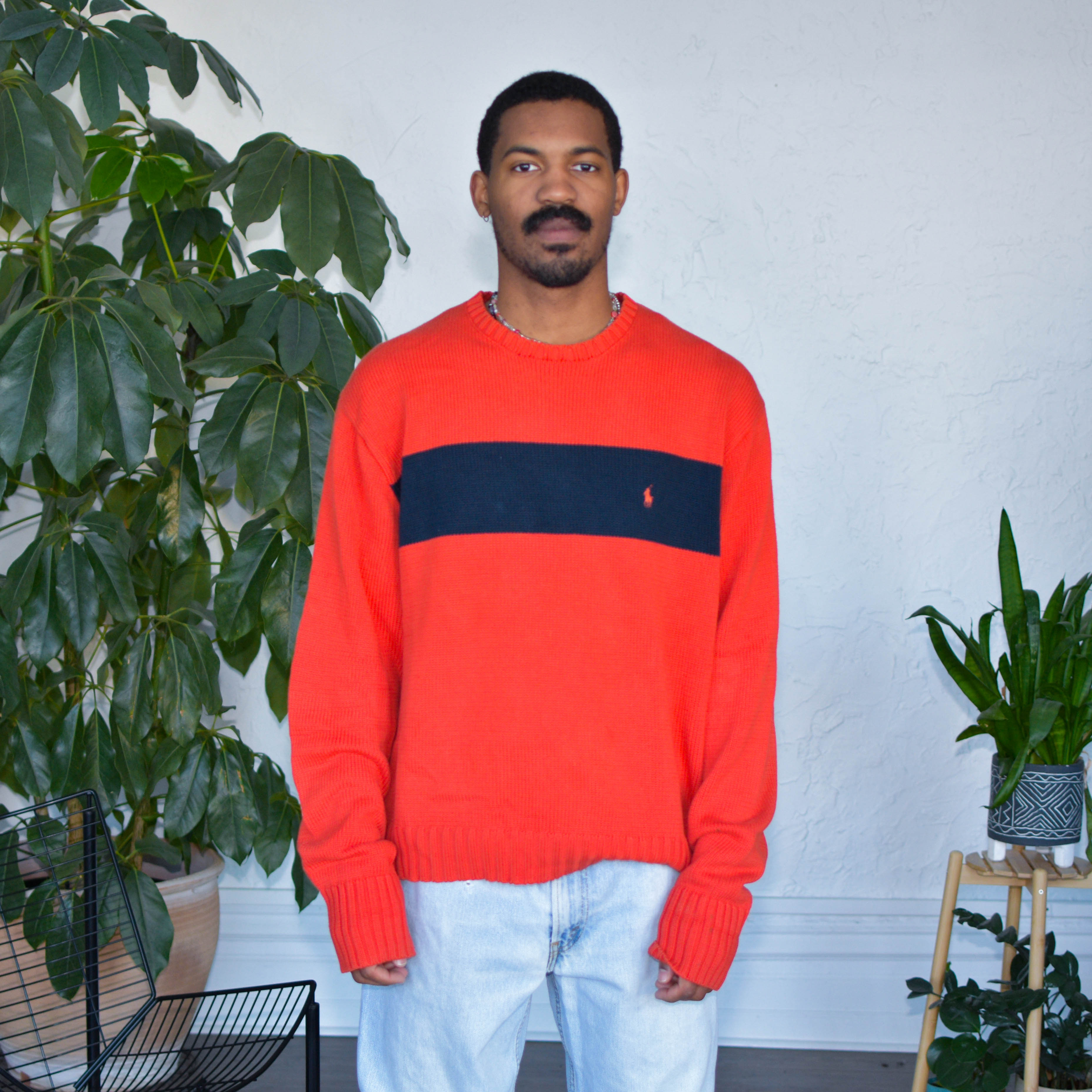 Vintage Polo by Ralph Lauren Orange Knit and Navy Sweater