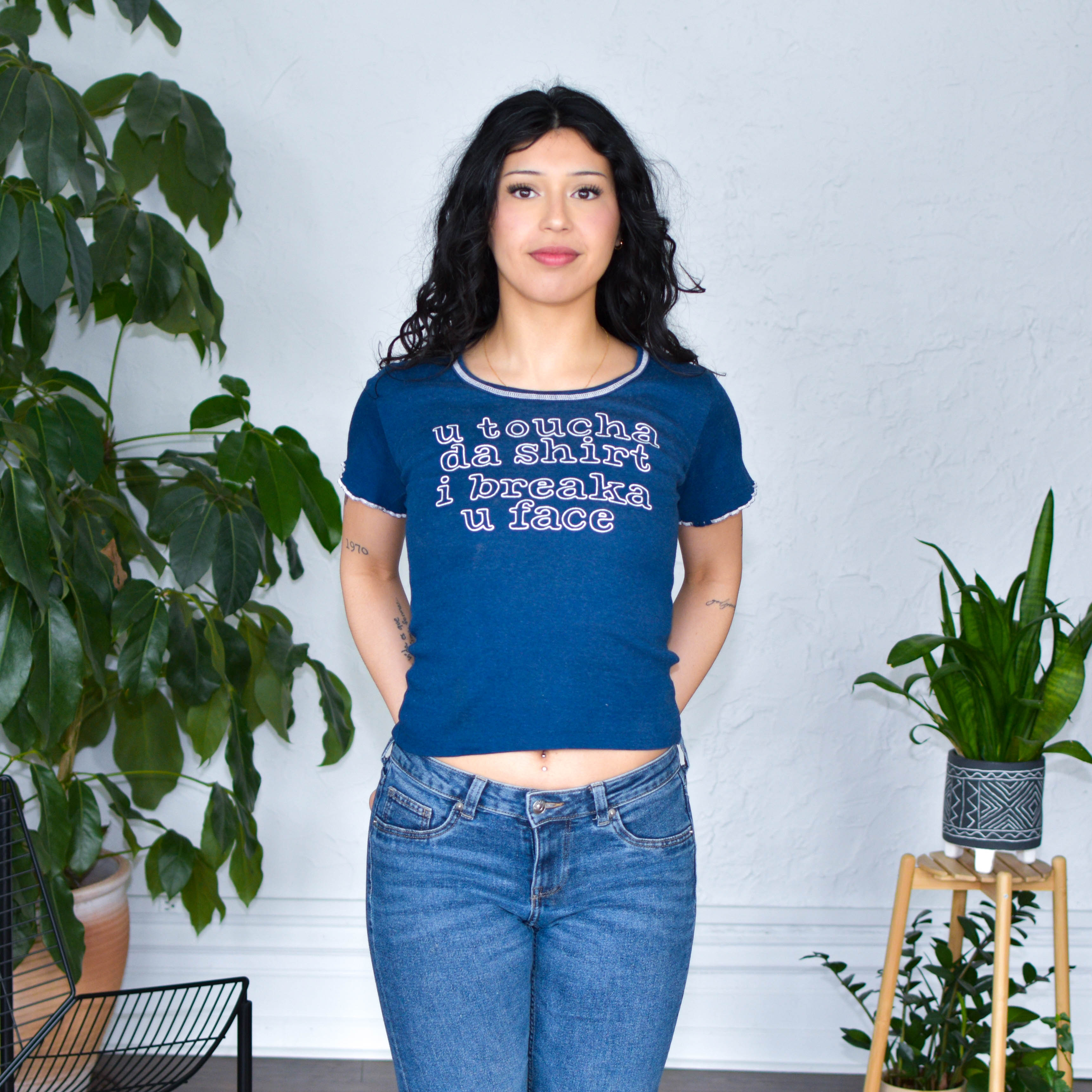 Vintage 80s Navy Ringer Graphic T-Shirt