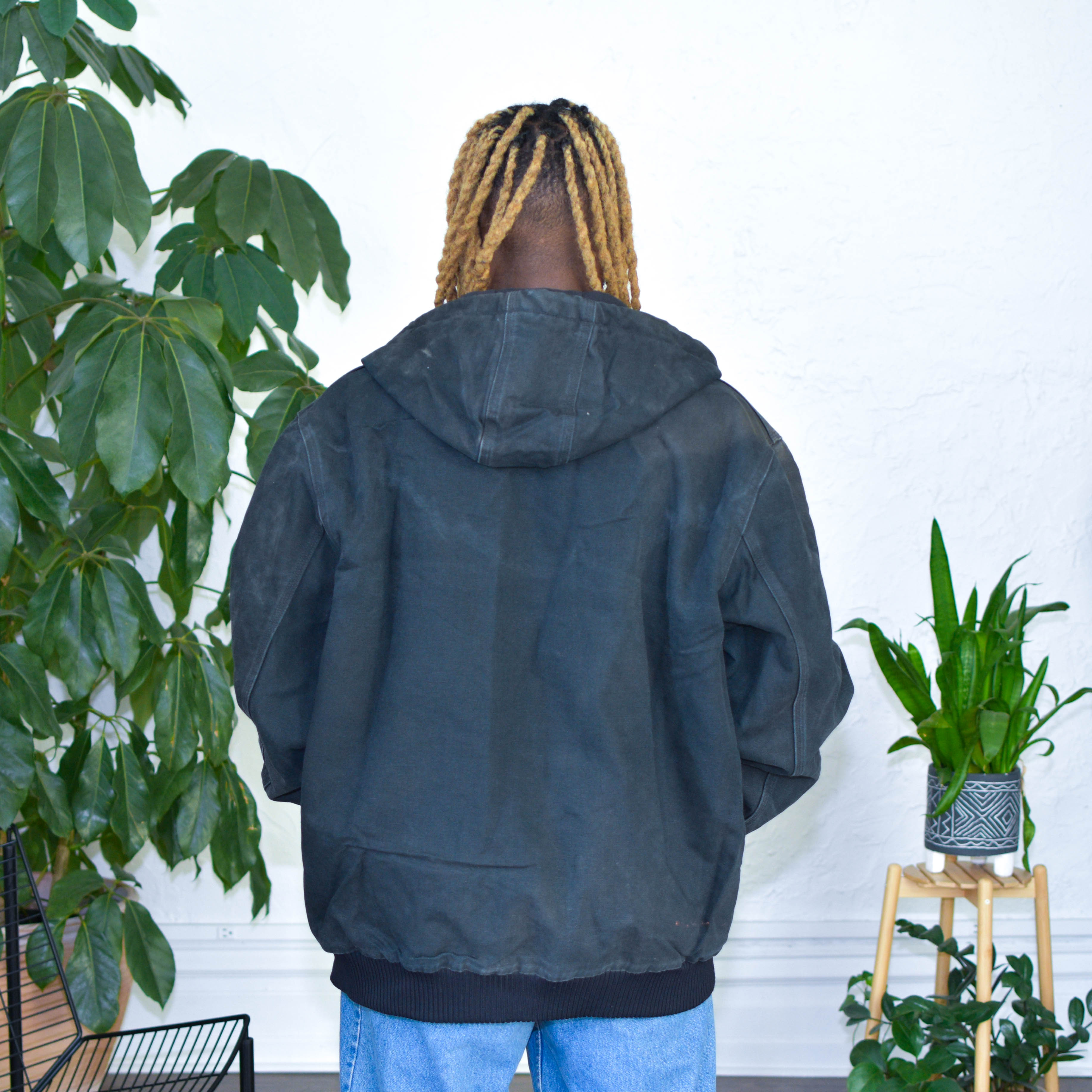 Vintage Distressed Carhartt Black Quilted Hooded Jacket