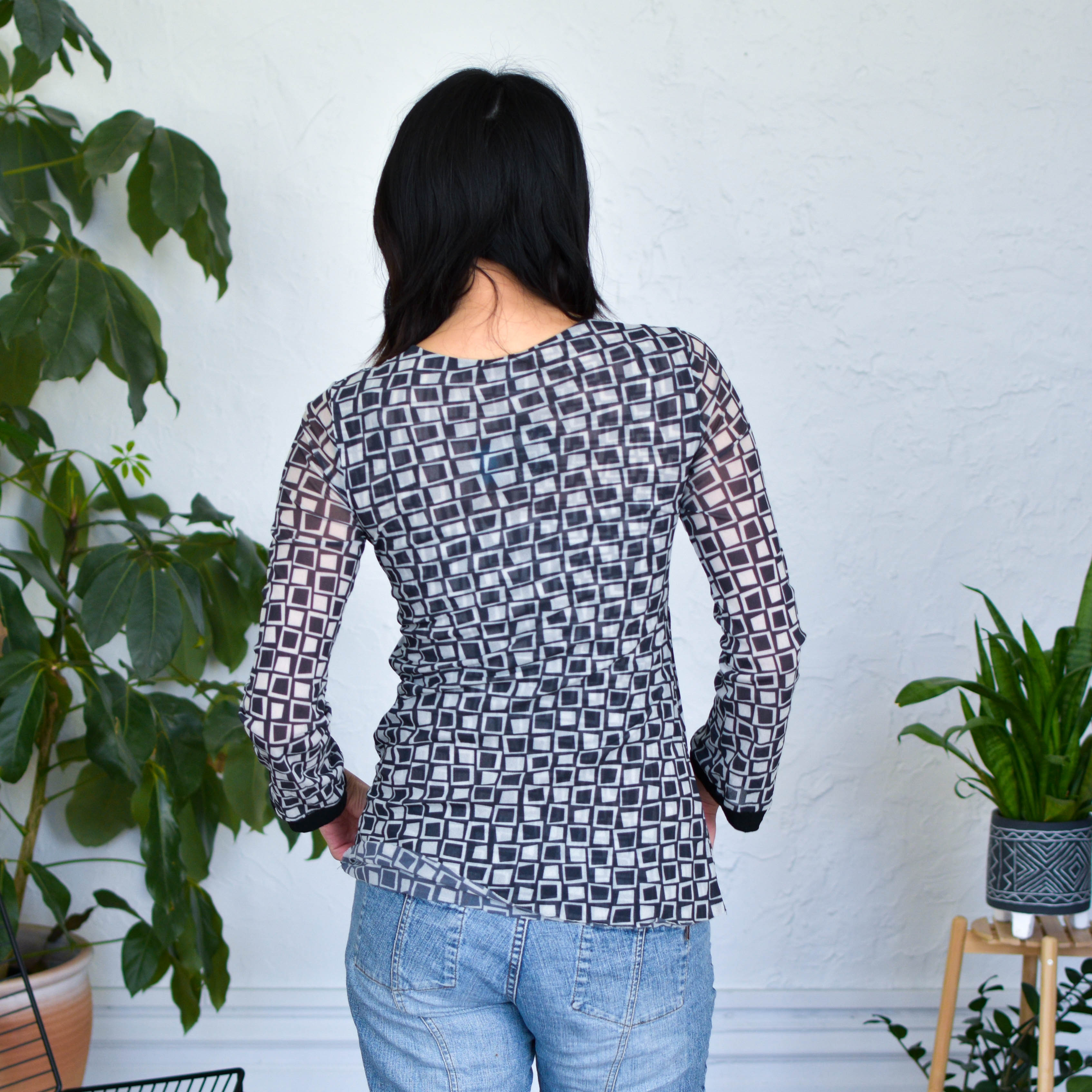 Y2K Sweet Peas Geometric-Print Tunic Blouse