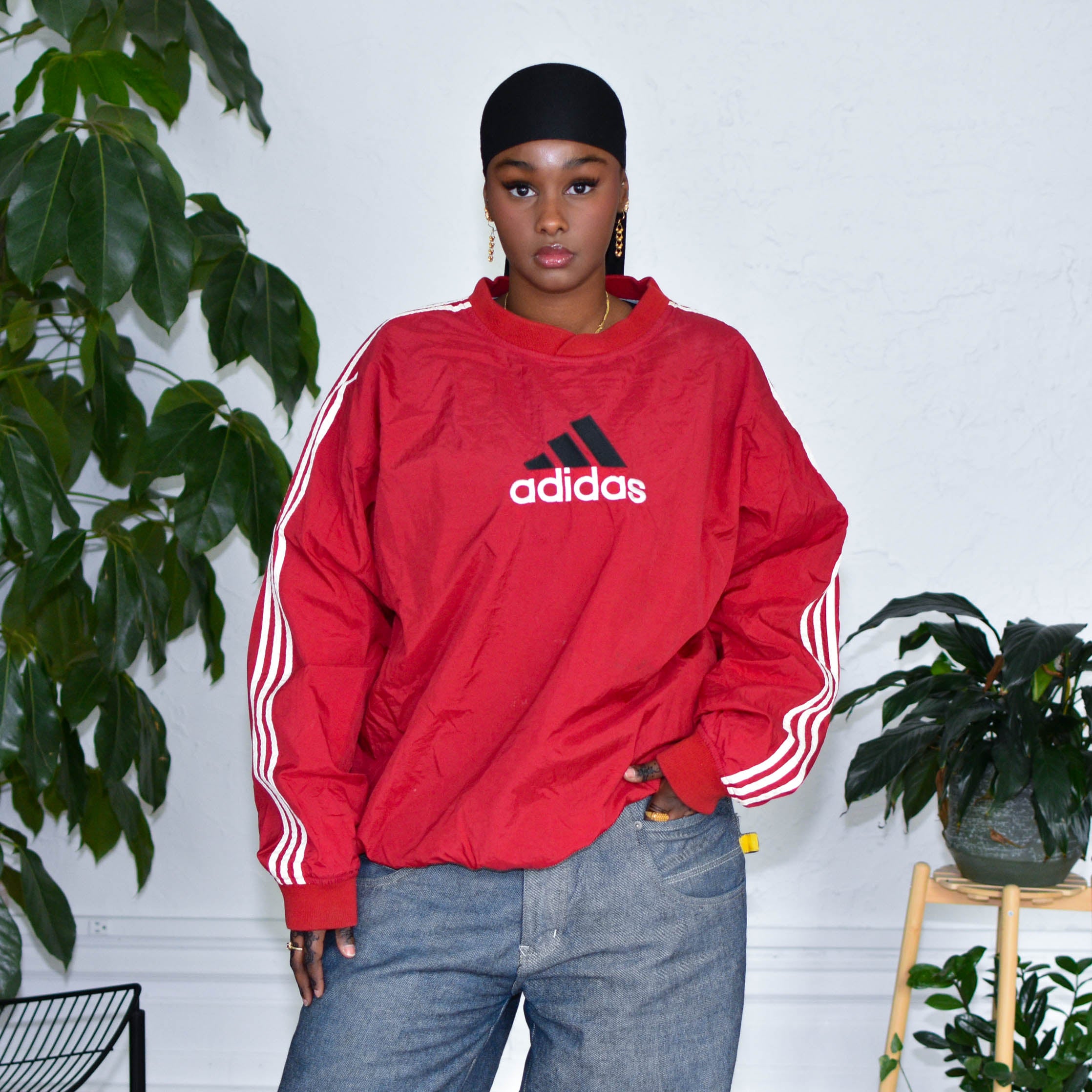 Vintage Adidas Red Pullover Lined Windbreaker
