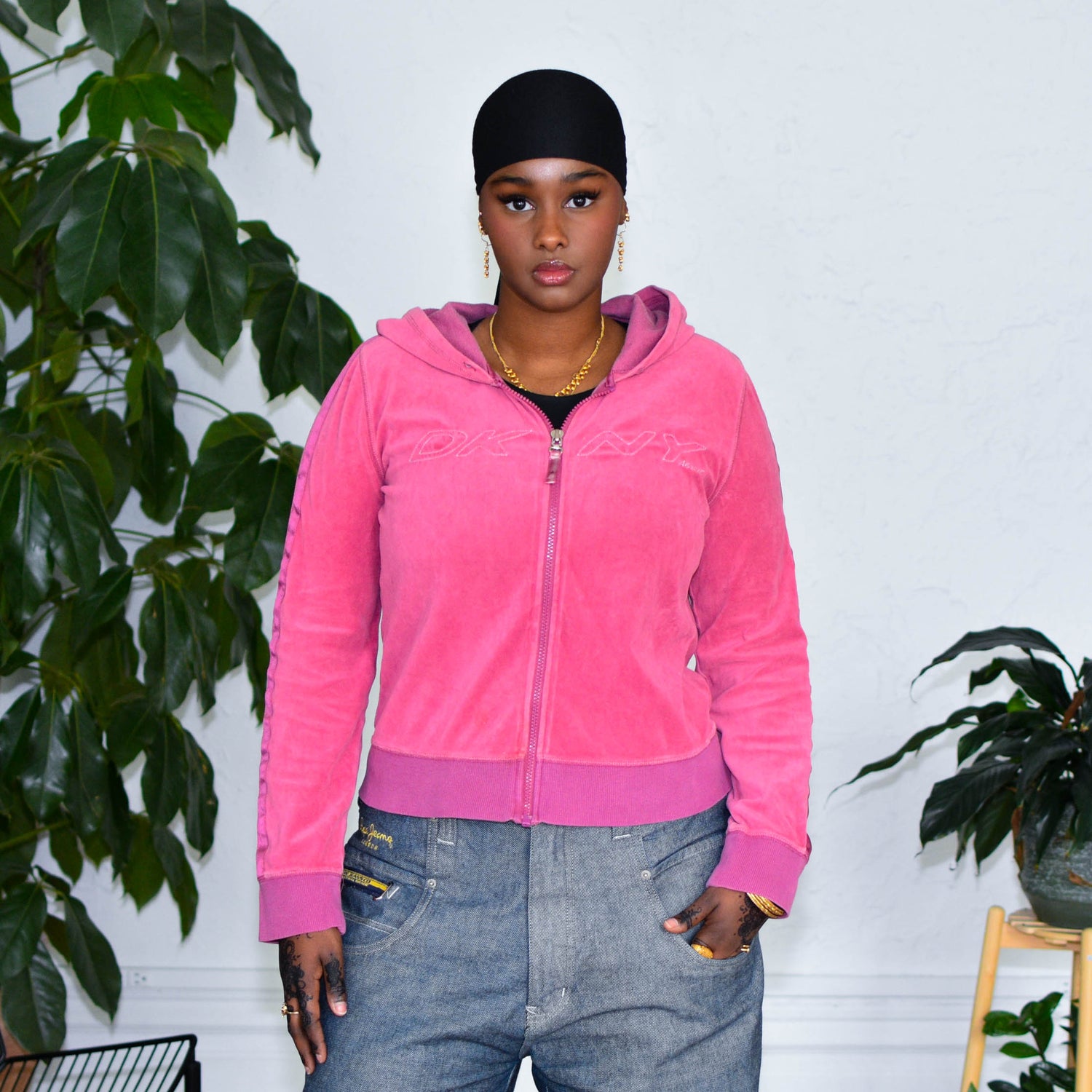 Y2k DKNY Pink Velour Zip Up