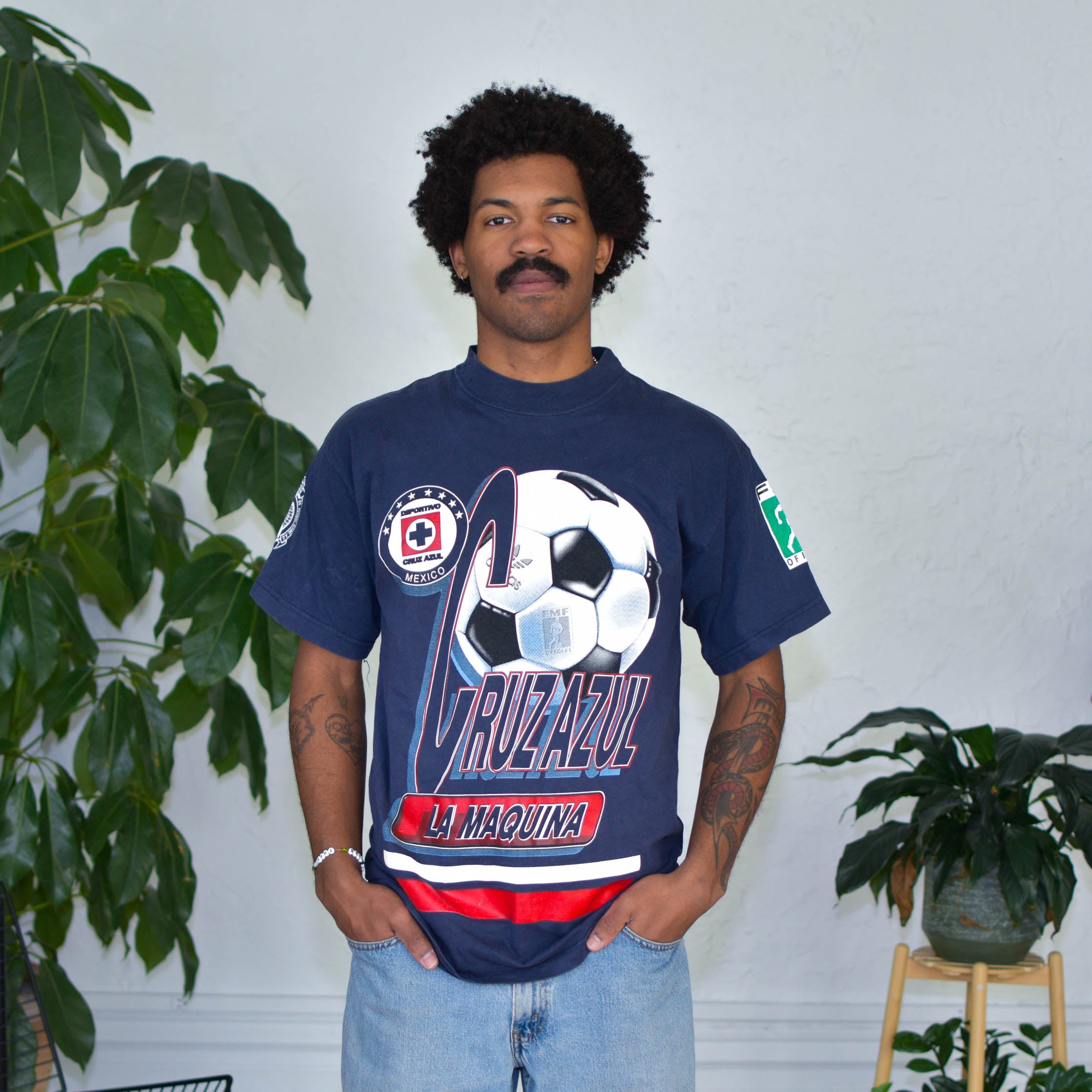 Vintage 90s Cruz Azul AOP Graphic T-Shirt
