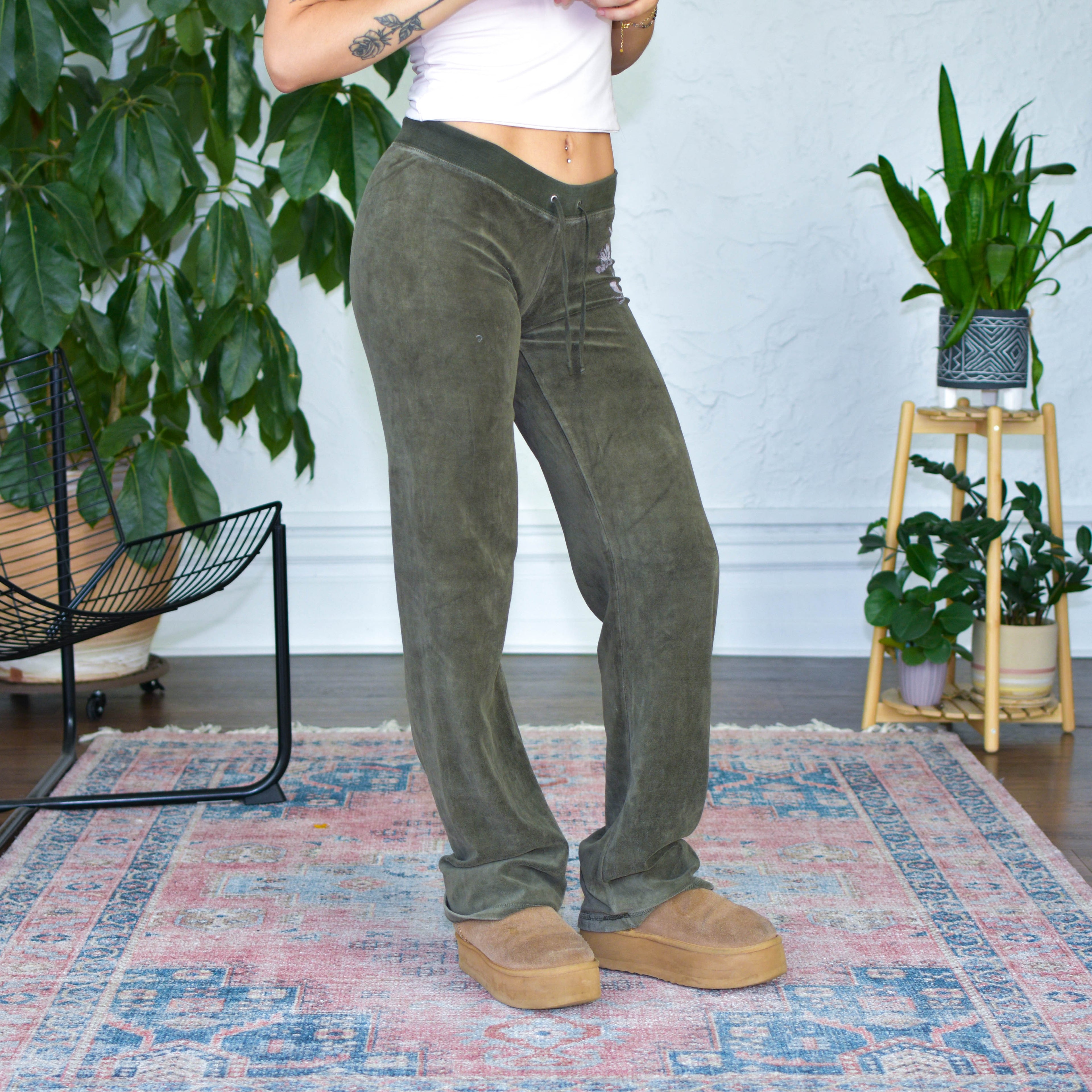 Y2K Juicy Couture Velour Bedazzled Olive Sweatpants