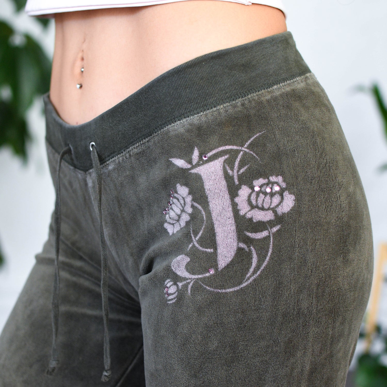 Y2K Juicy Couture Velour Bedazzled Olive Sweatpants