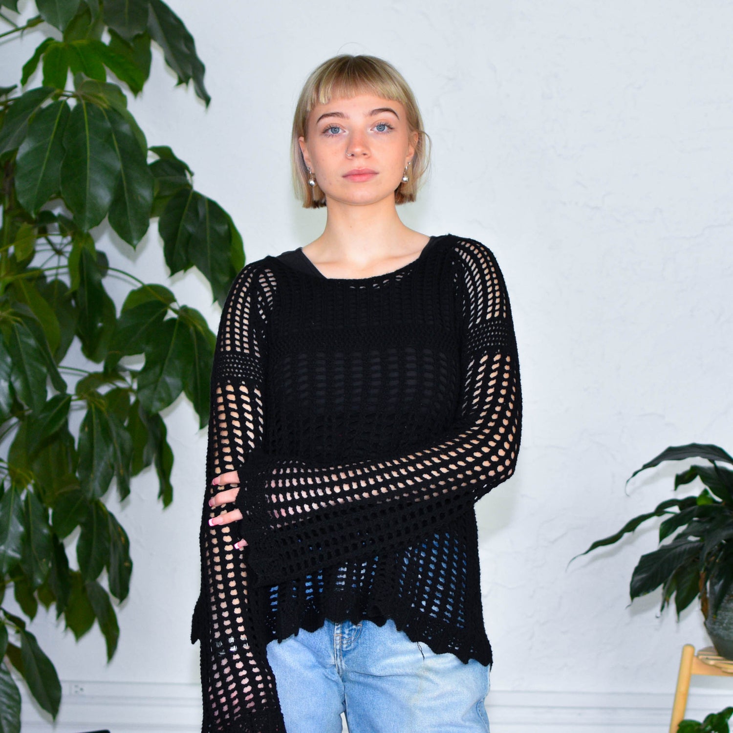 Y2k Heart n Crush Black Crochet Femme Long Sleeve