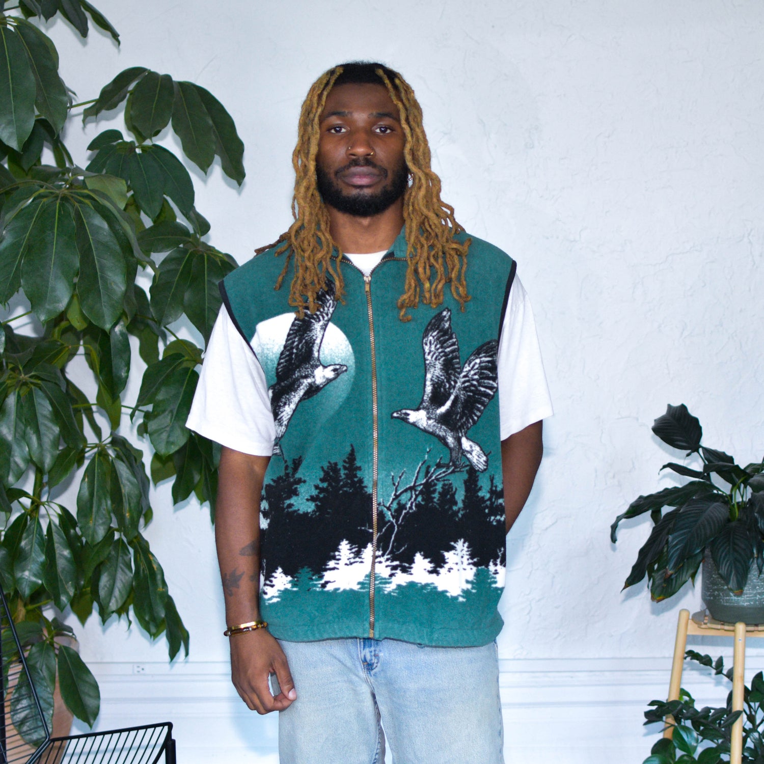 Vintage Eagle Forest Fleece Vest