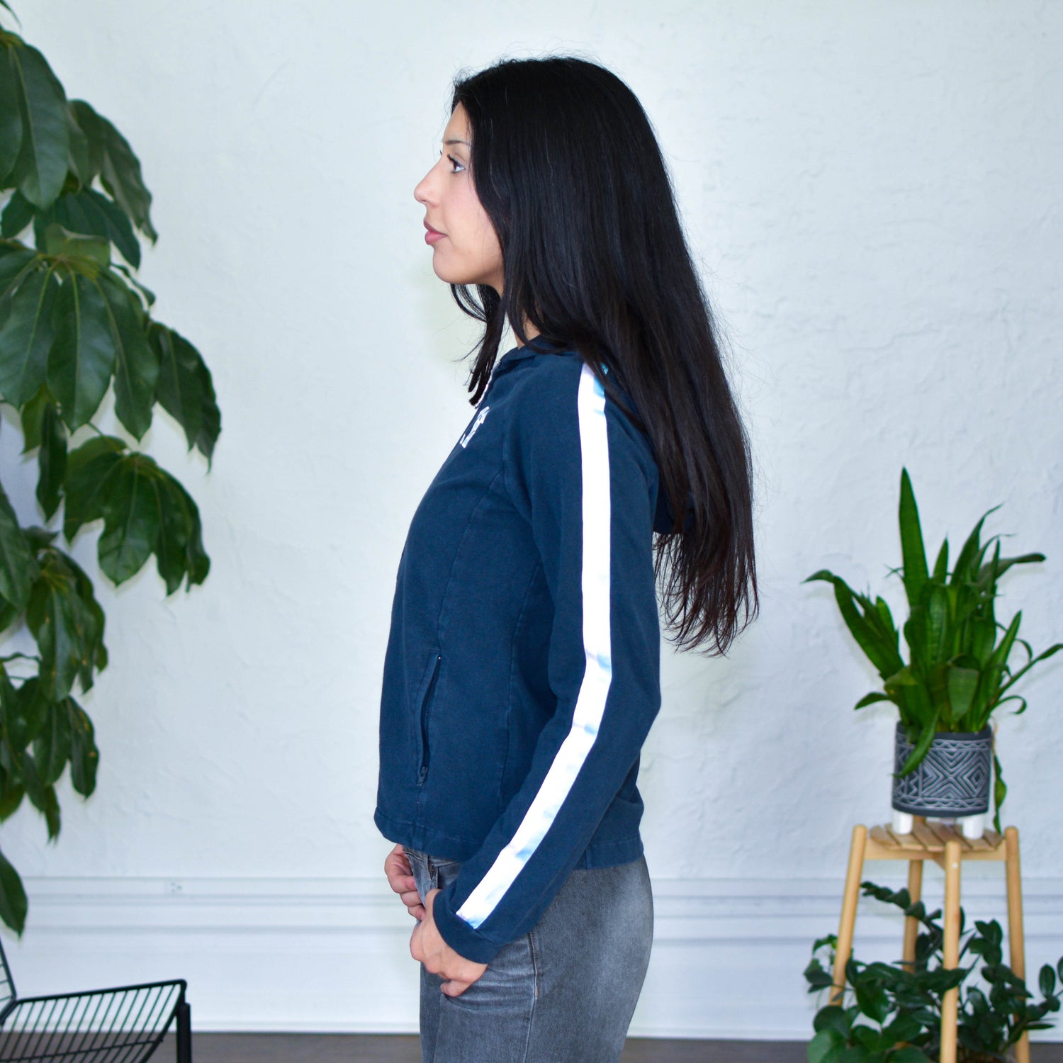 Y2K Nike Navy Striped Long-Sleeve Hoodie