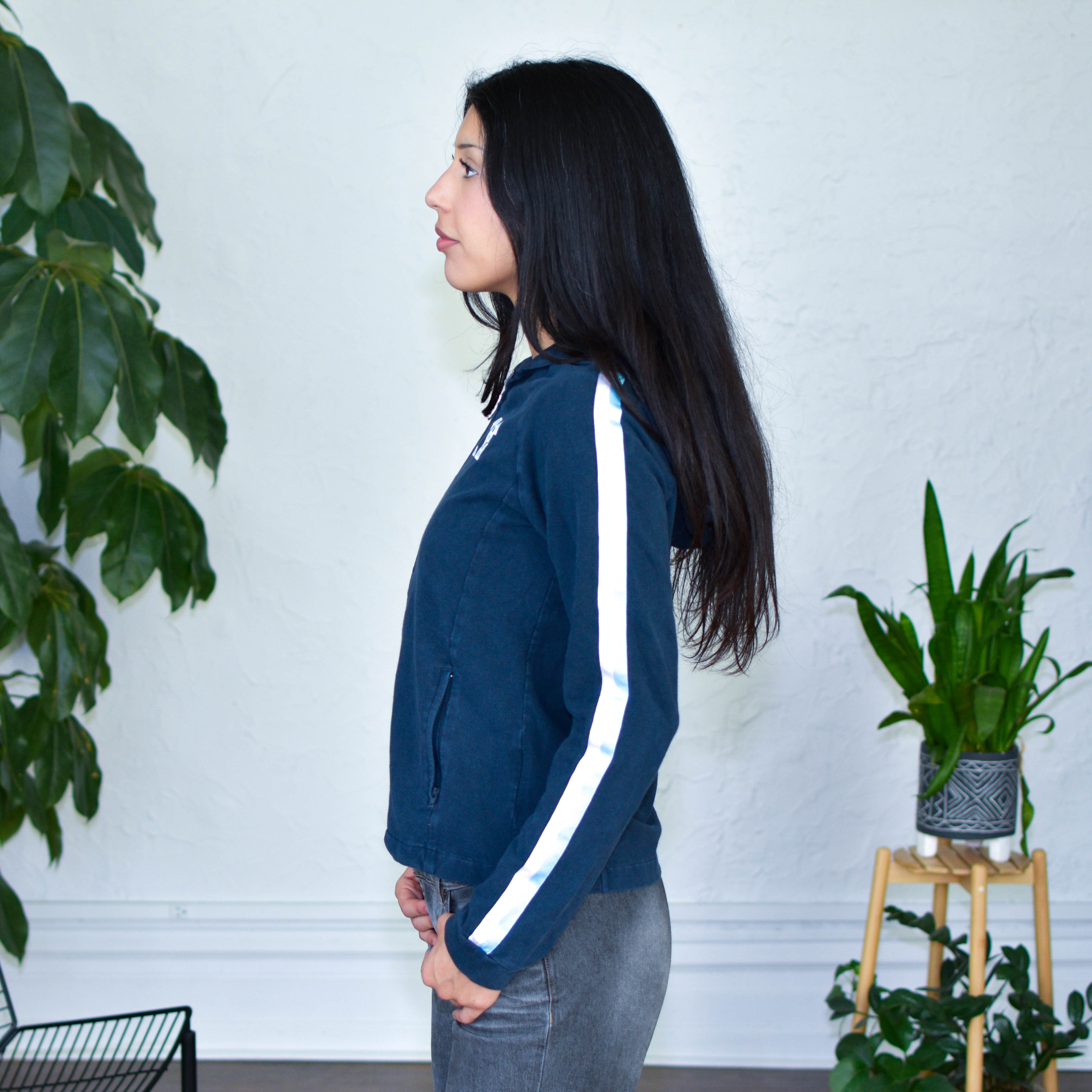 Y2K Nike Navy Striped Long-Sleeve Hoodie