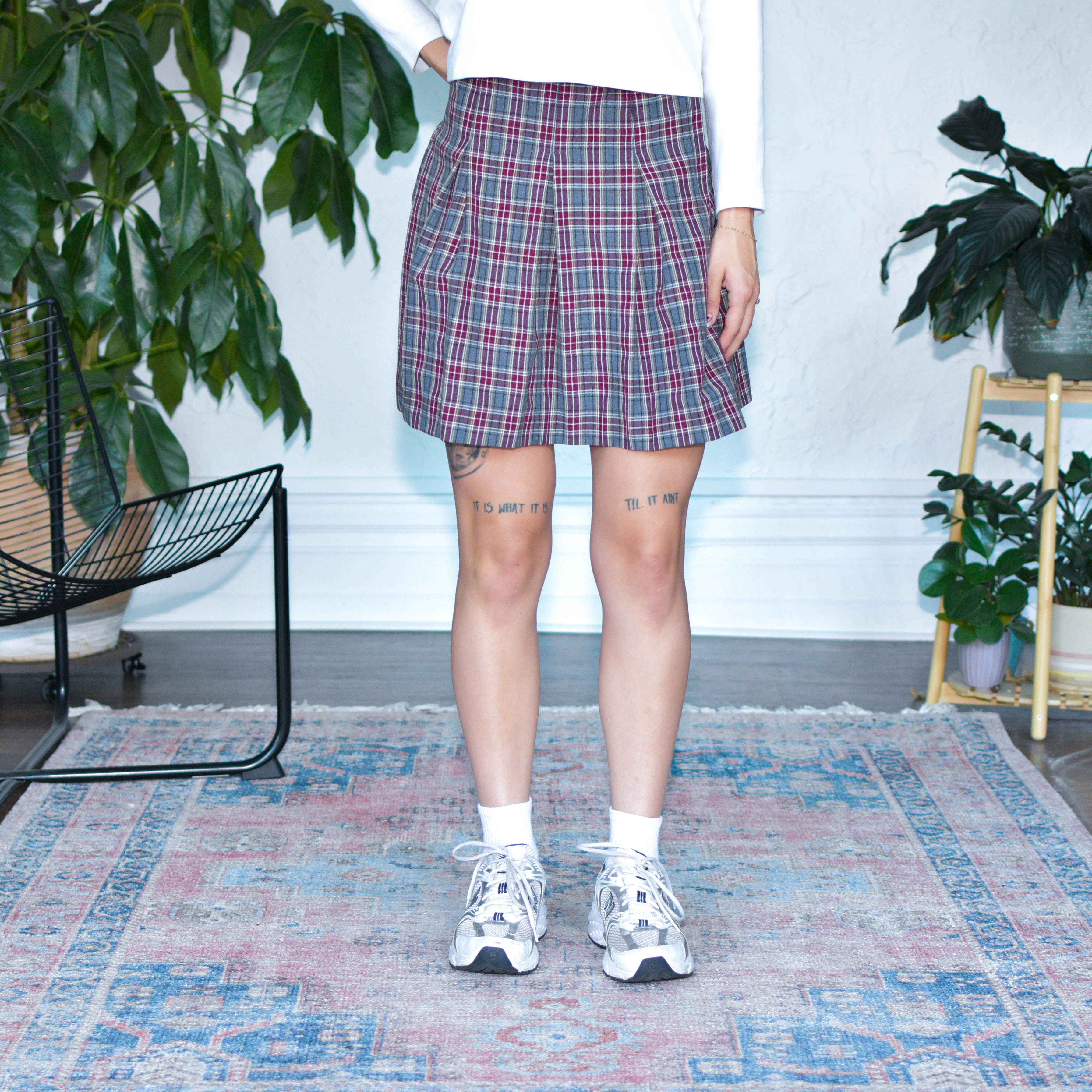 Vintage Maroon and Gray Plaid Midi Schoolgirl Skirt