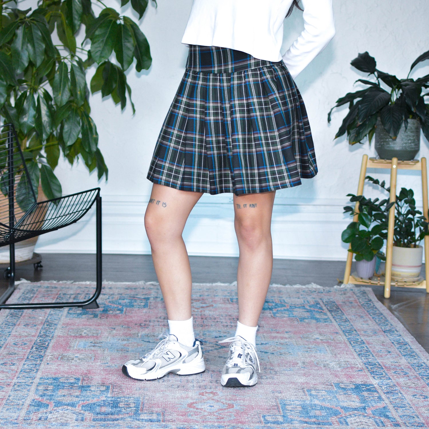 Vintage Green and Maroon Plaid Midi Schoolgirl Skirt