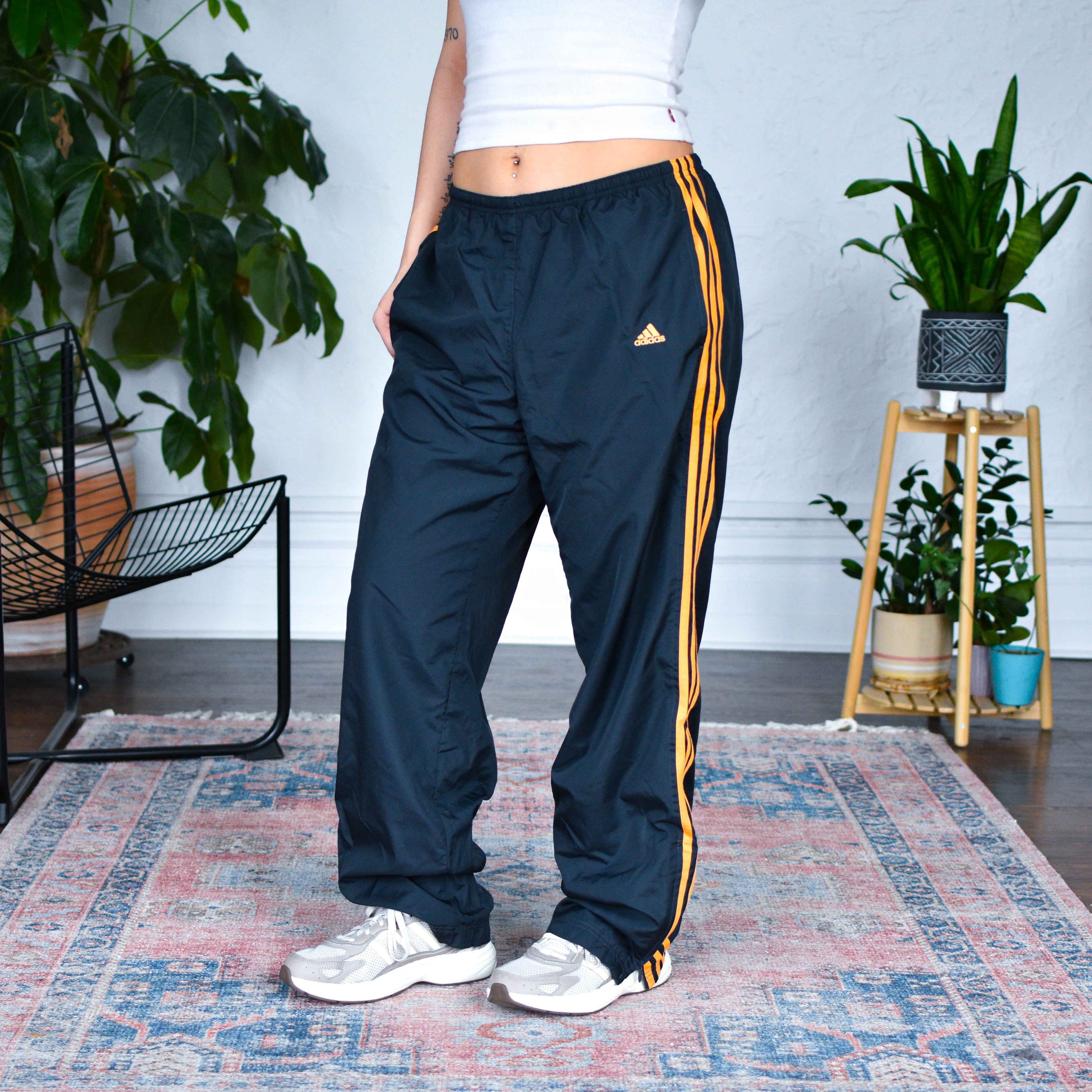 Vintage Y2K Adidas Femme Dark Gray and Orange Track Pants