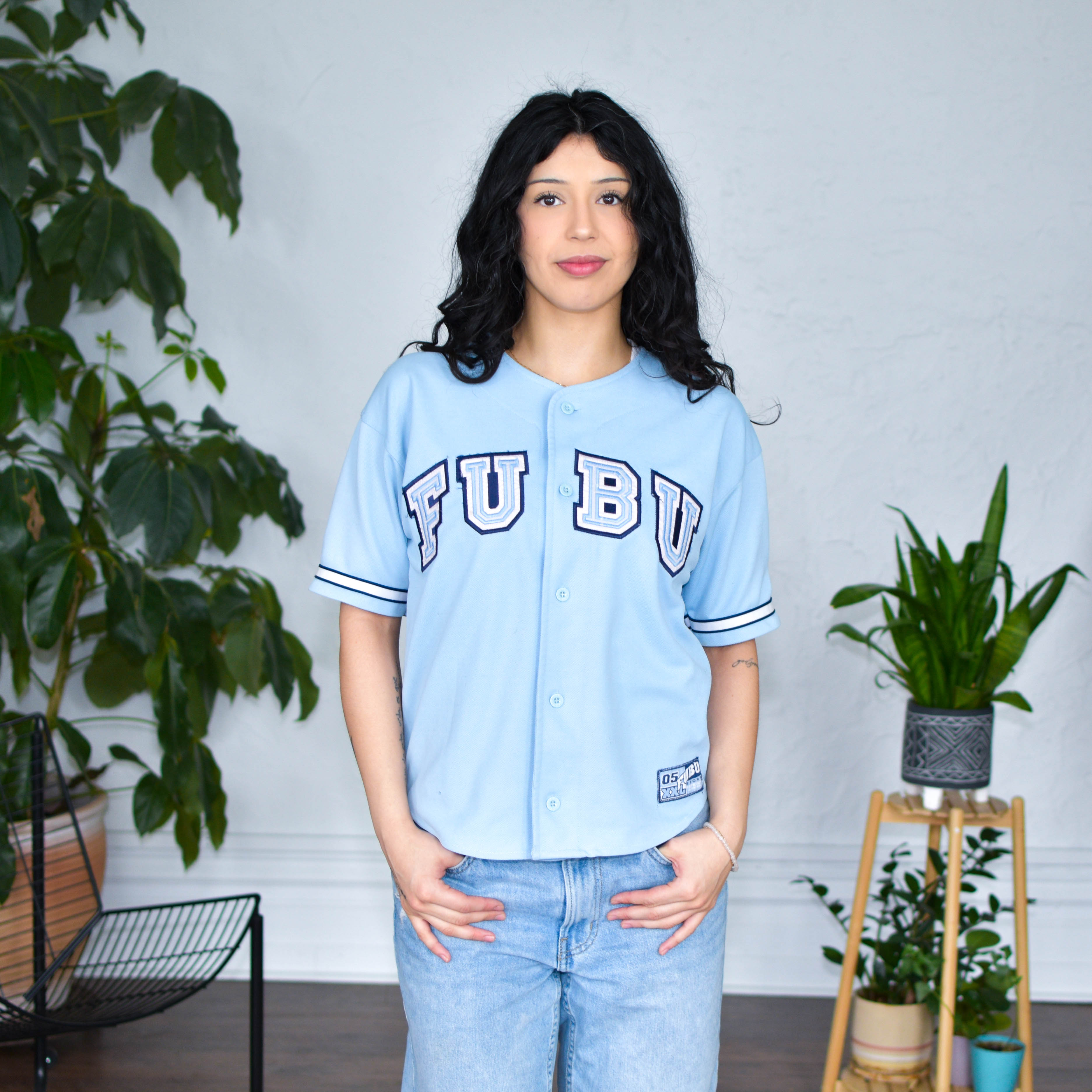 Vintage Y2K FUBU Baby Blue Baseball Jersey
