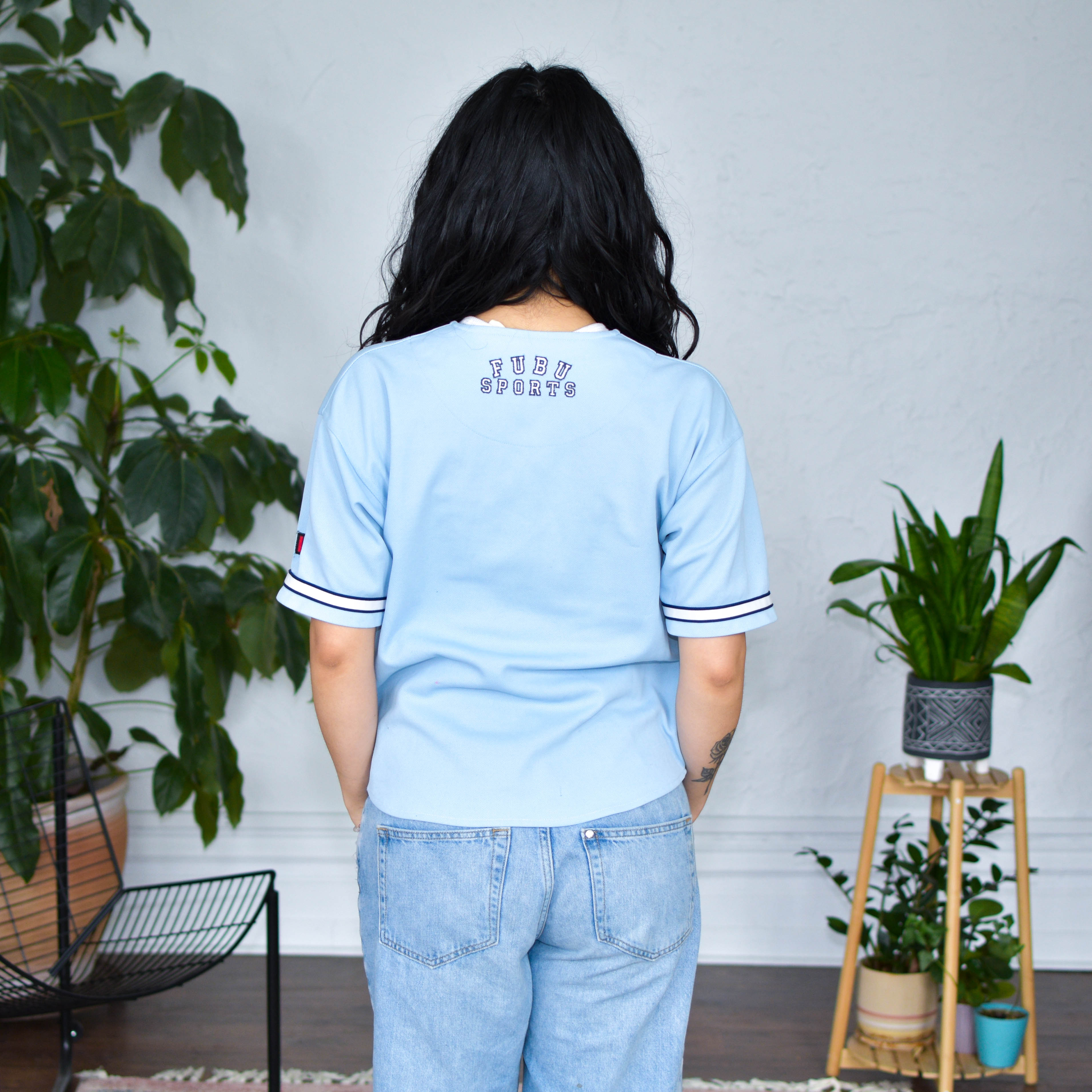 Vintage Y2K FUBU Baby Blue Baseball Jersey