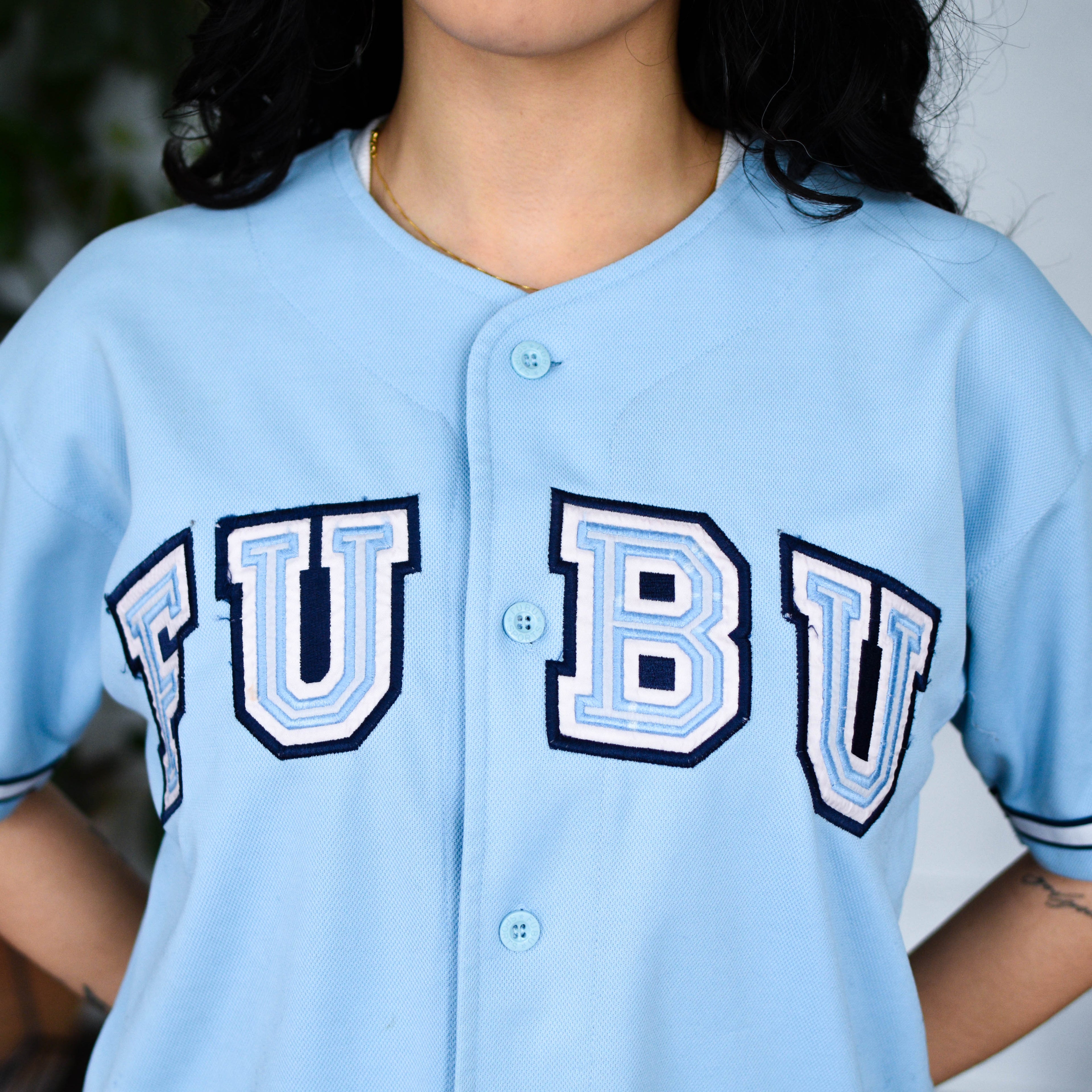 Vintage Y2K FUBU Baby Blue Baseball Jersey