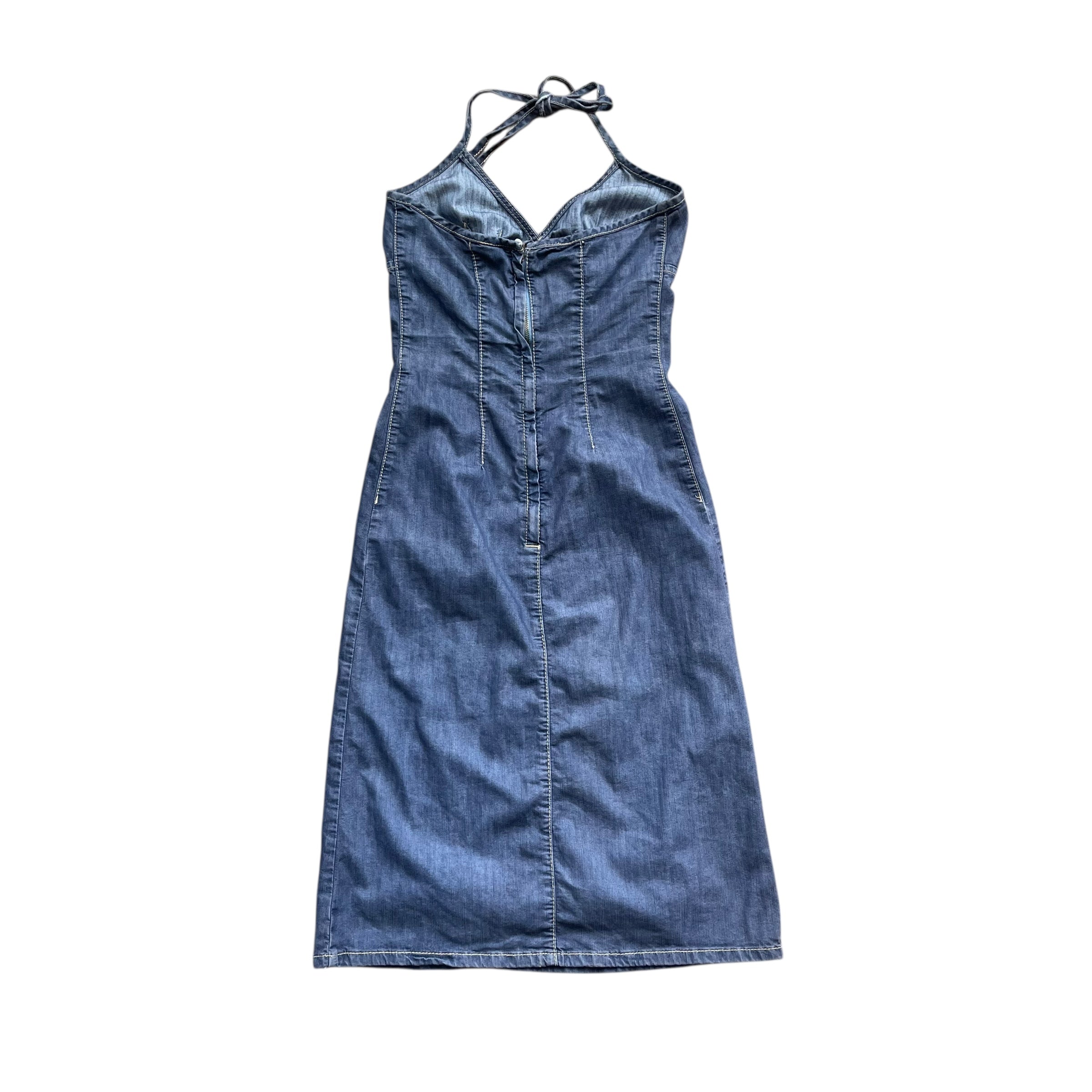 Vintage 80s Benetton Denim Halter Dress