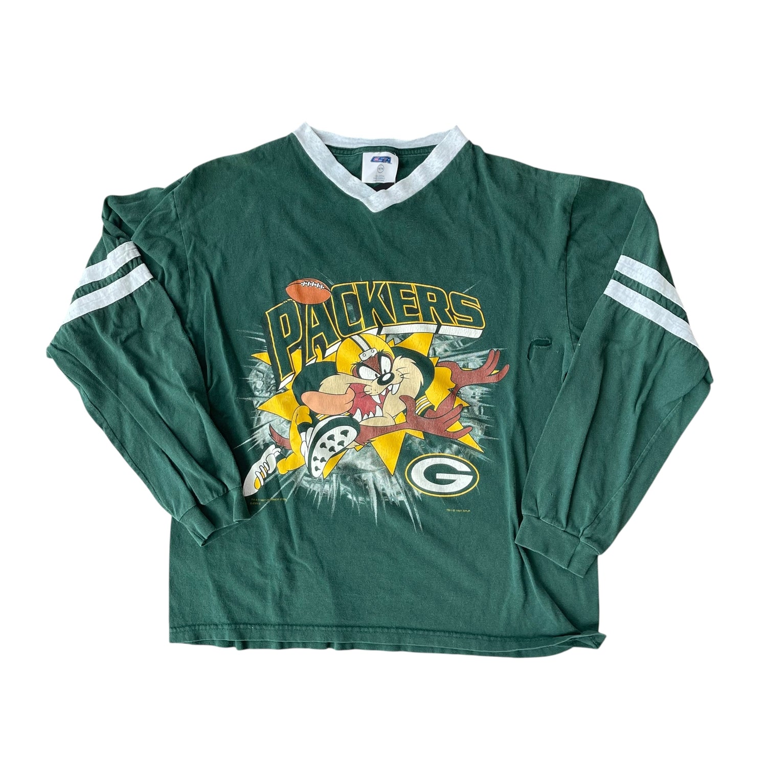 Vintage Femme 1997 Looney Tunes Green Bay Packers Long Sleeve T-Shirt
