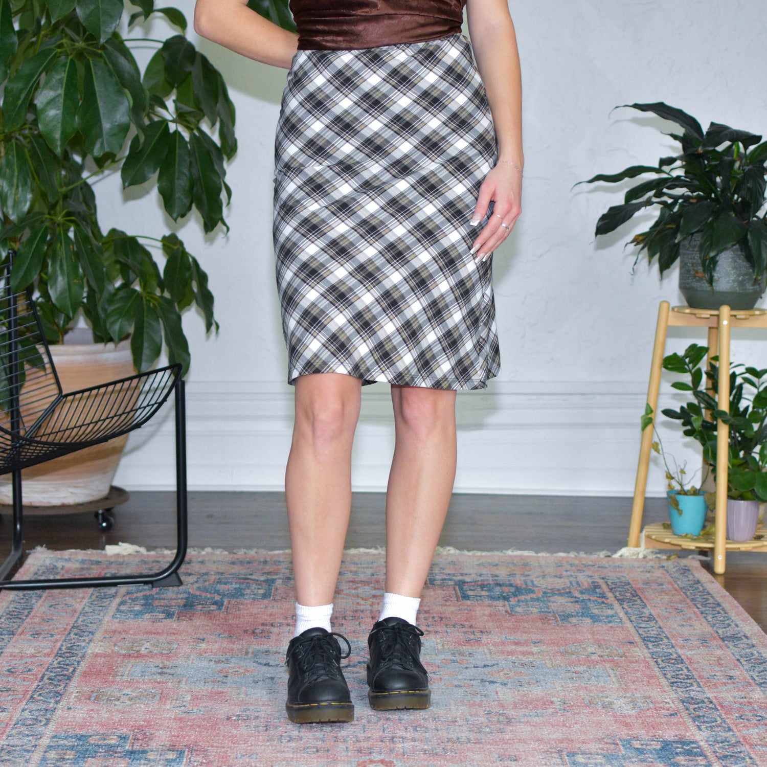Vintage Brown Plaid Midi Skirt