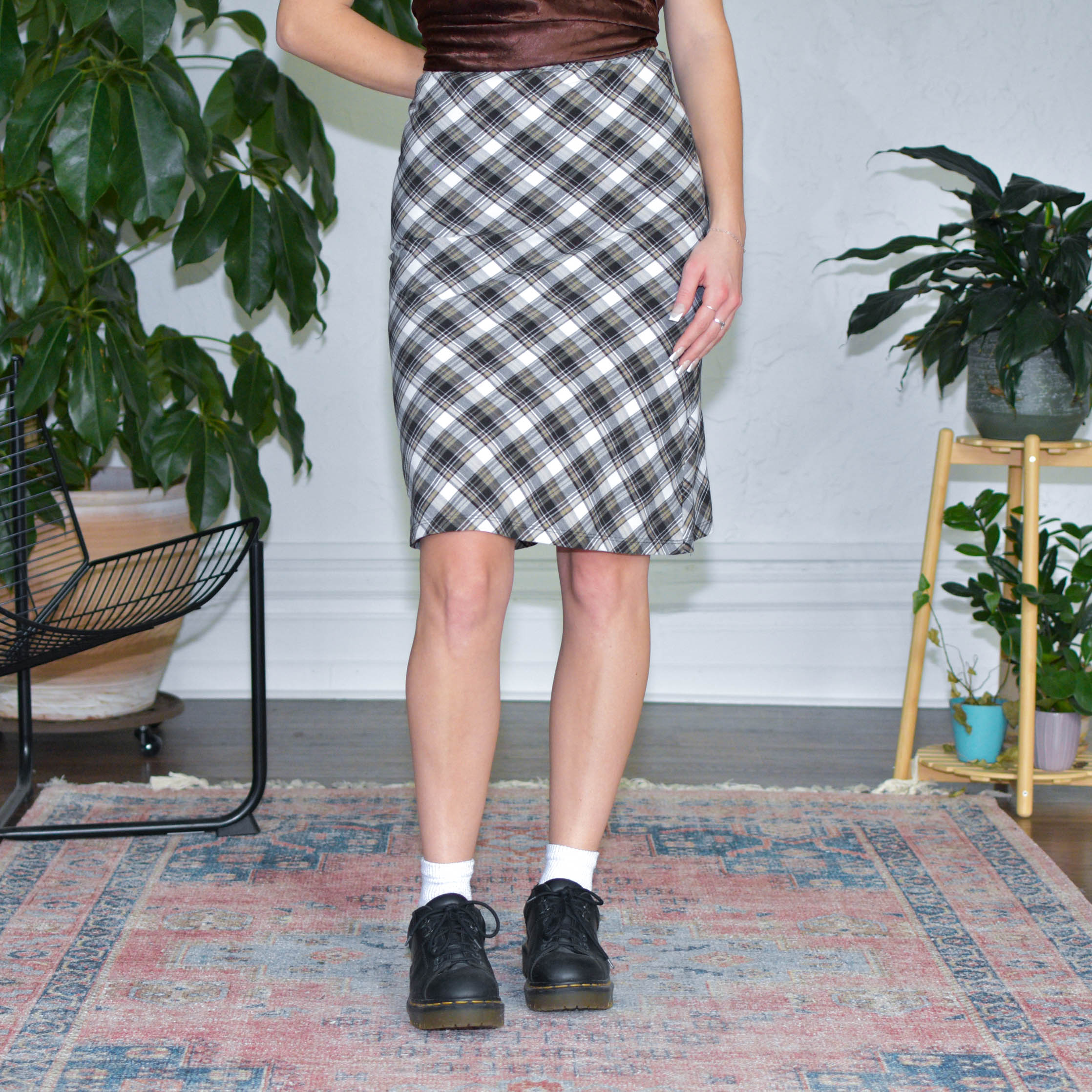 Vintage Brown Plaid Midi Skirt