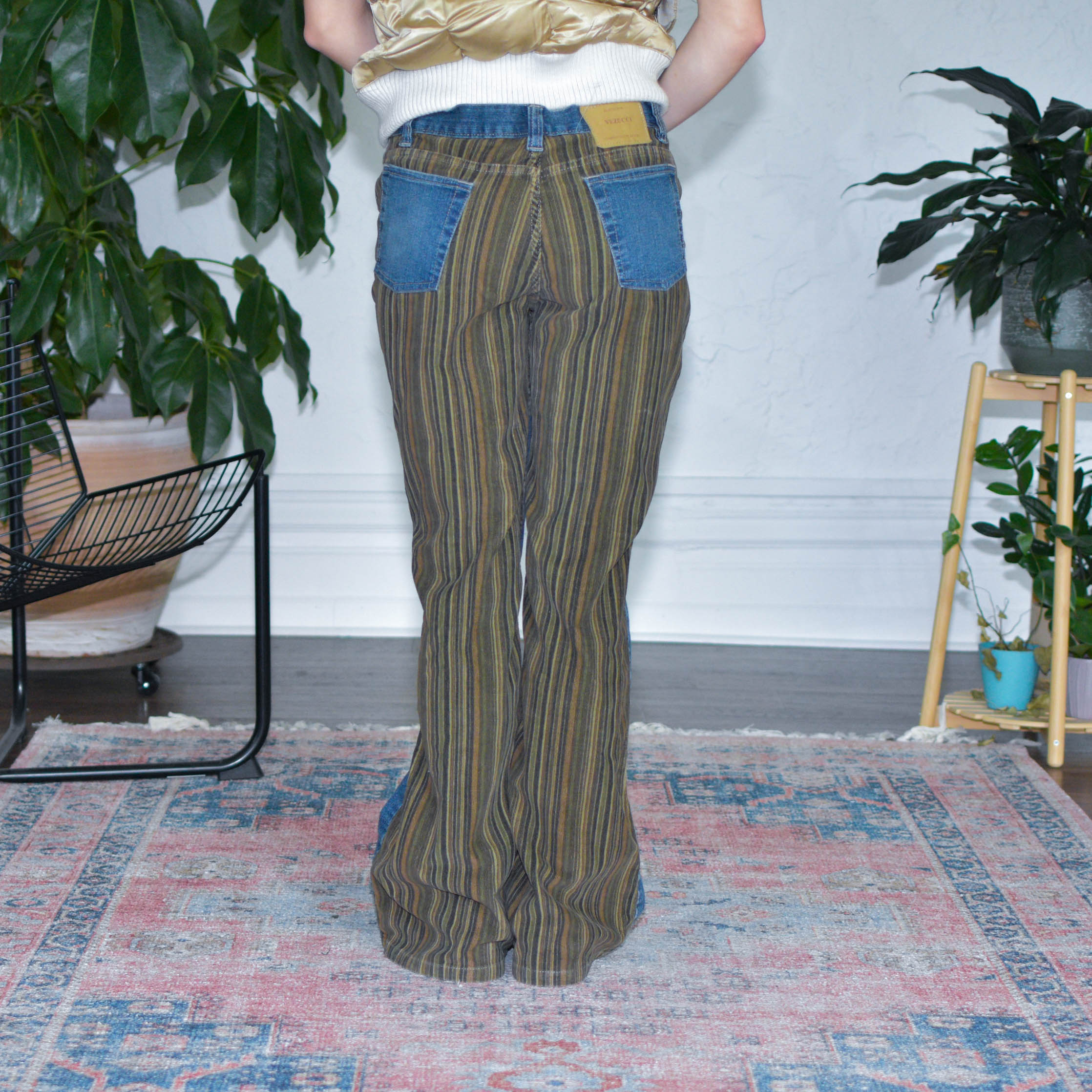 Y2k Vezucci Corduroy Back Denim Flare Pants