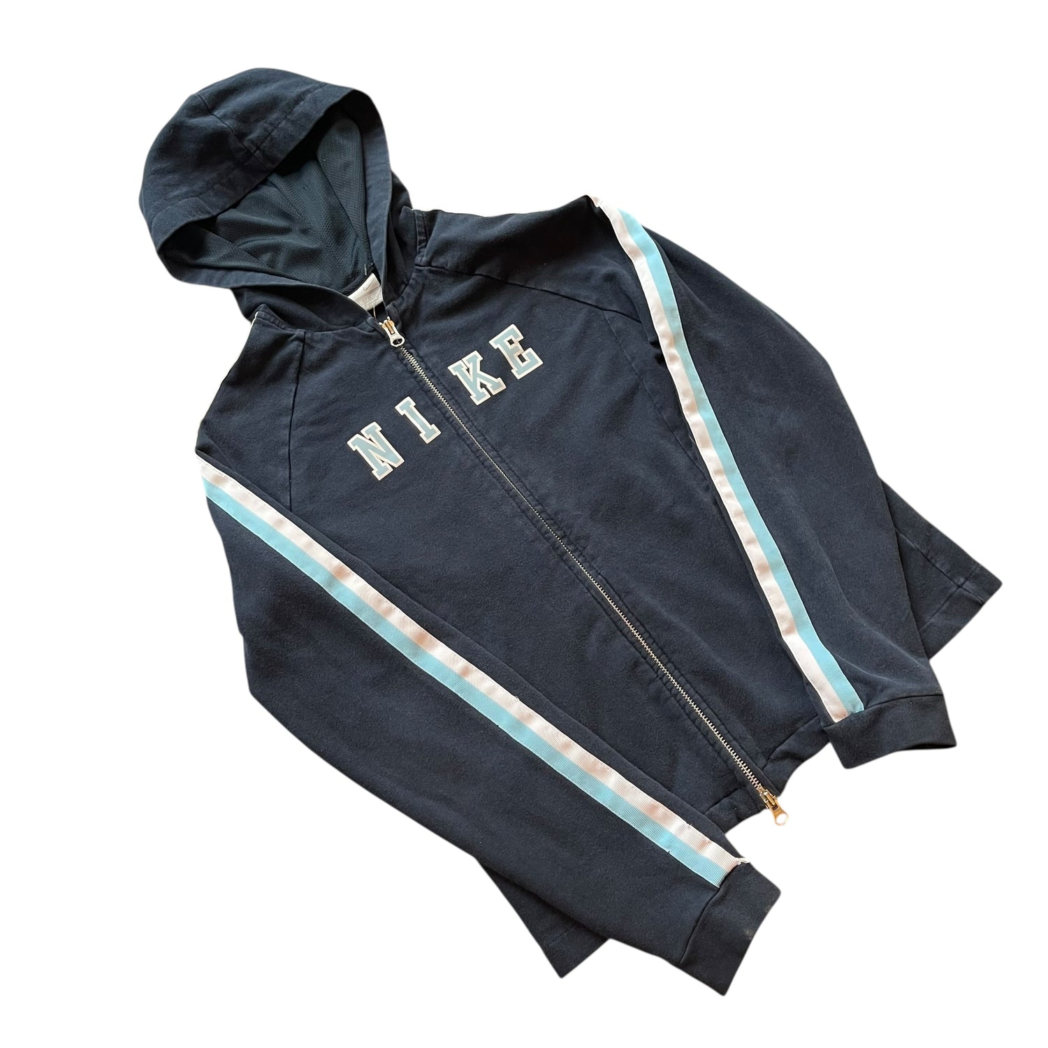 Y2K Nike Navy Striped Long-Sleeve Hoodie