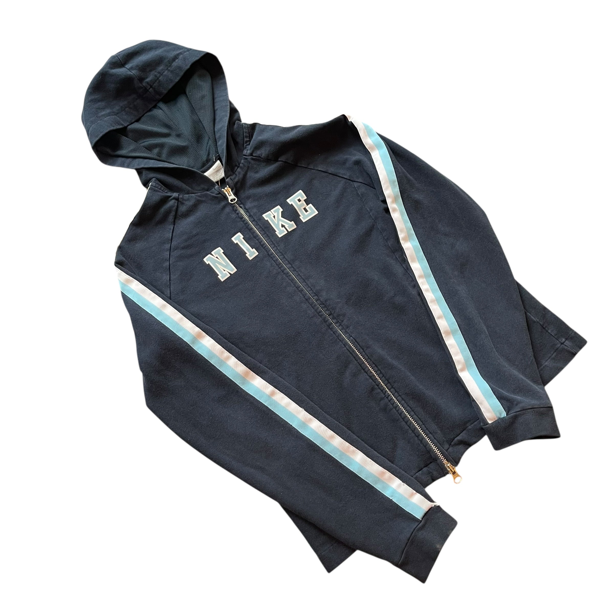 Y2K Nike Navy Striped Long-Sleeve Hoodie