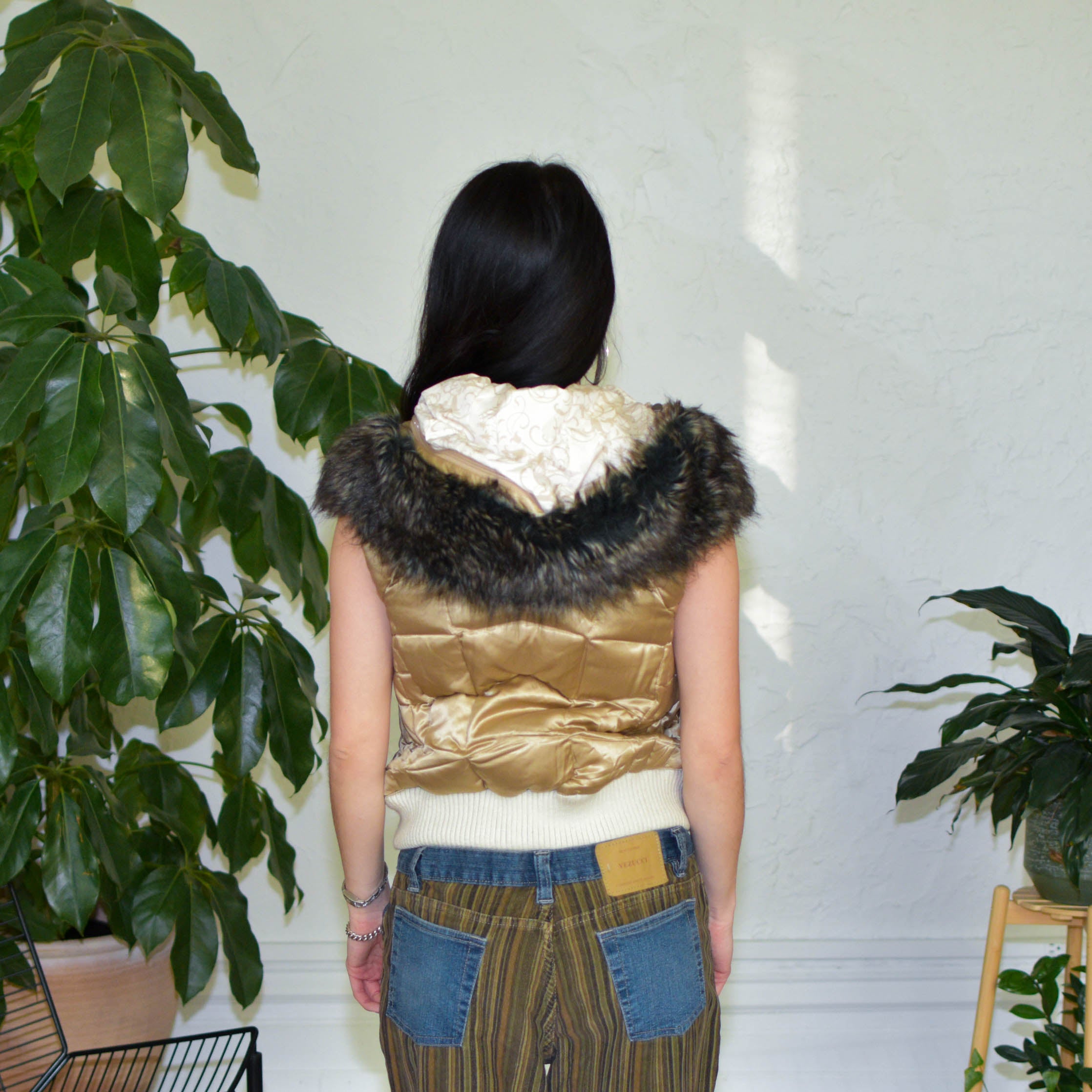 Y2k The North Face Gold Fur Trim Femme Vest