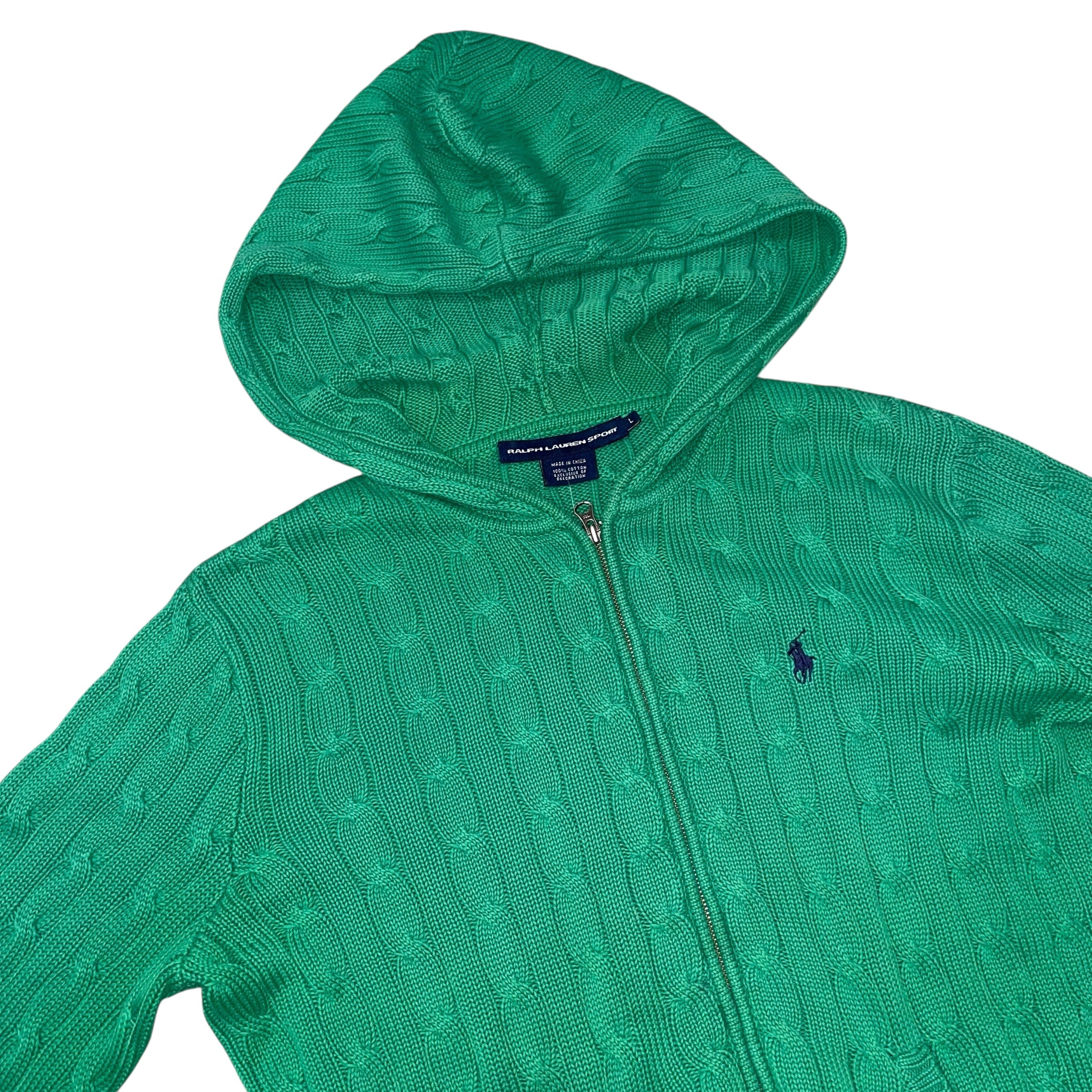 Vintage Green Ralph Lauren Sport Cable Knit Zip-Up Hoodie