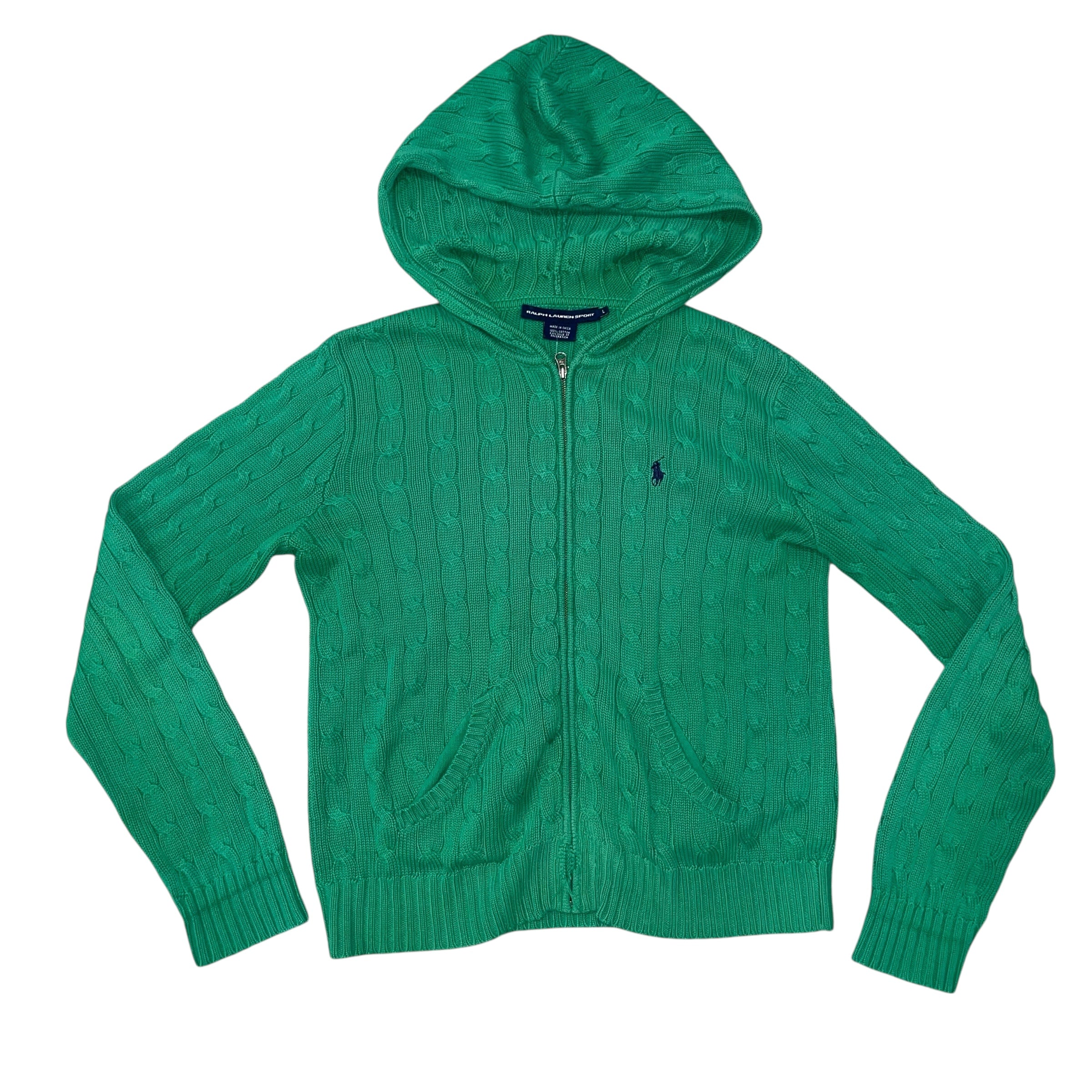 Vintage Green Ralph Lauren Sport Cable Knit Zip-Up Hoodie