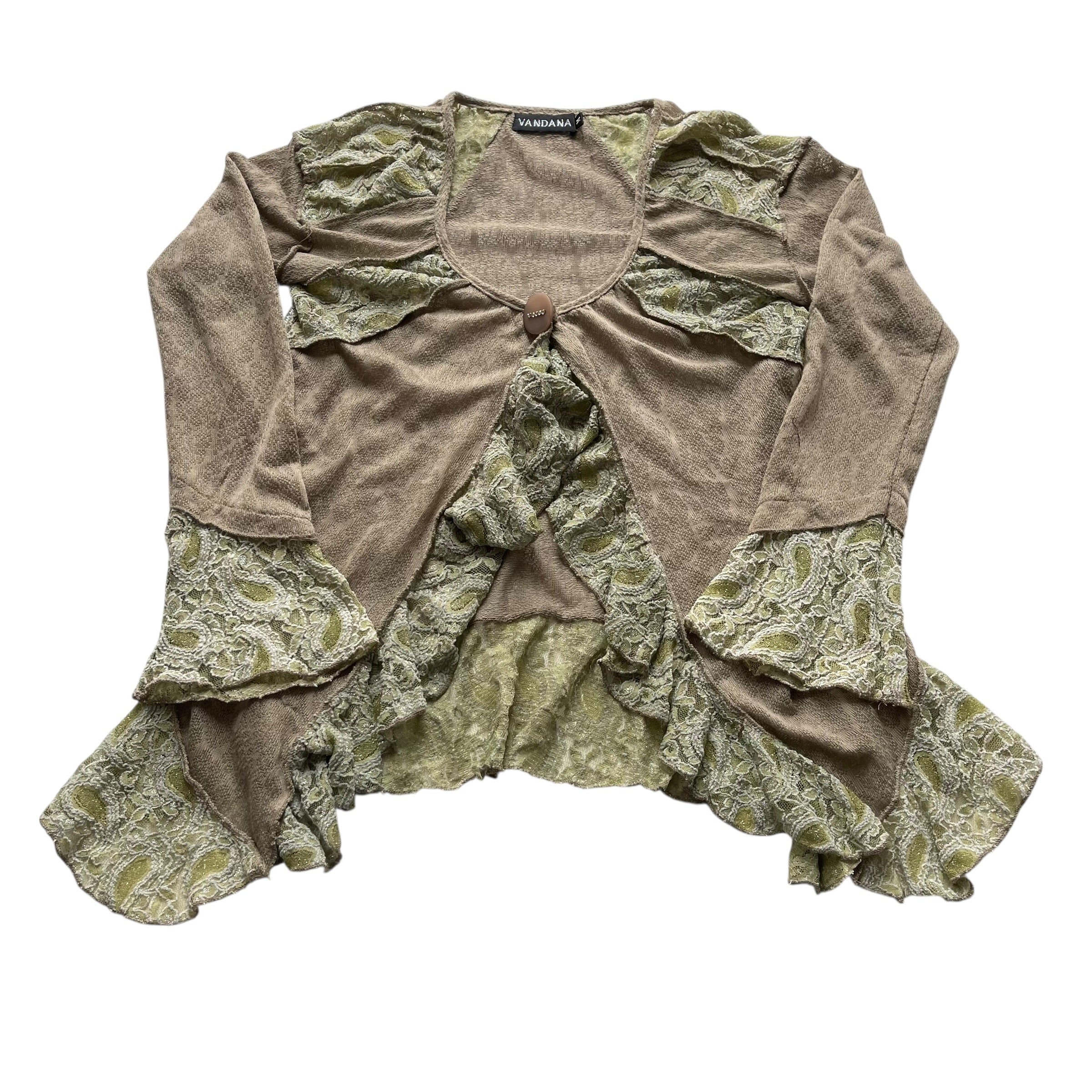 Vintage Y2K Vandana Green Flared Lace Blouse