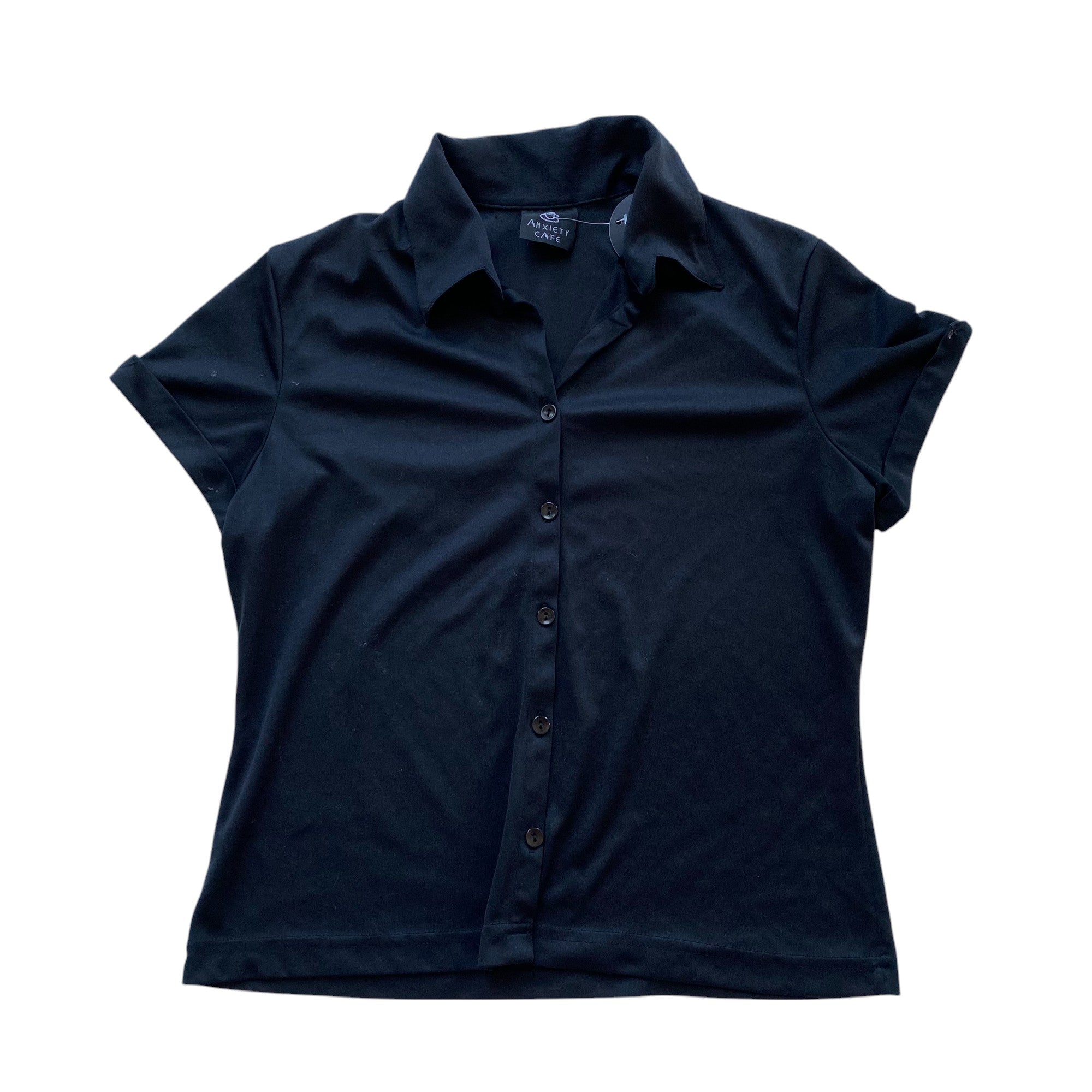 Vintage Black Collard Button Up Short Sleeve Top