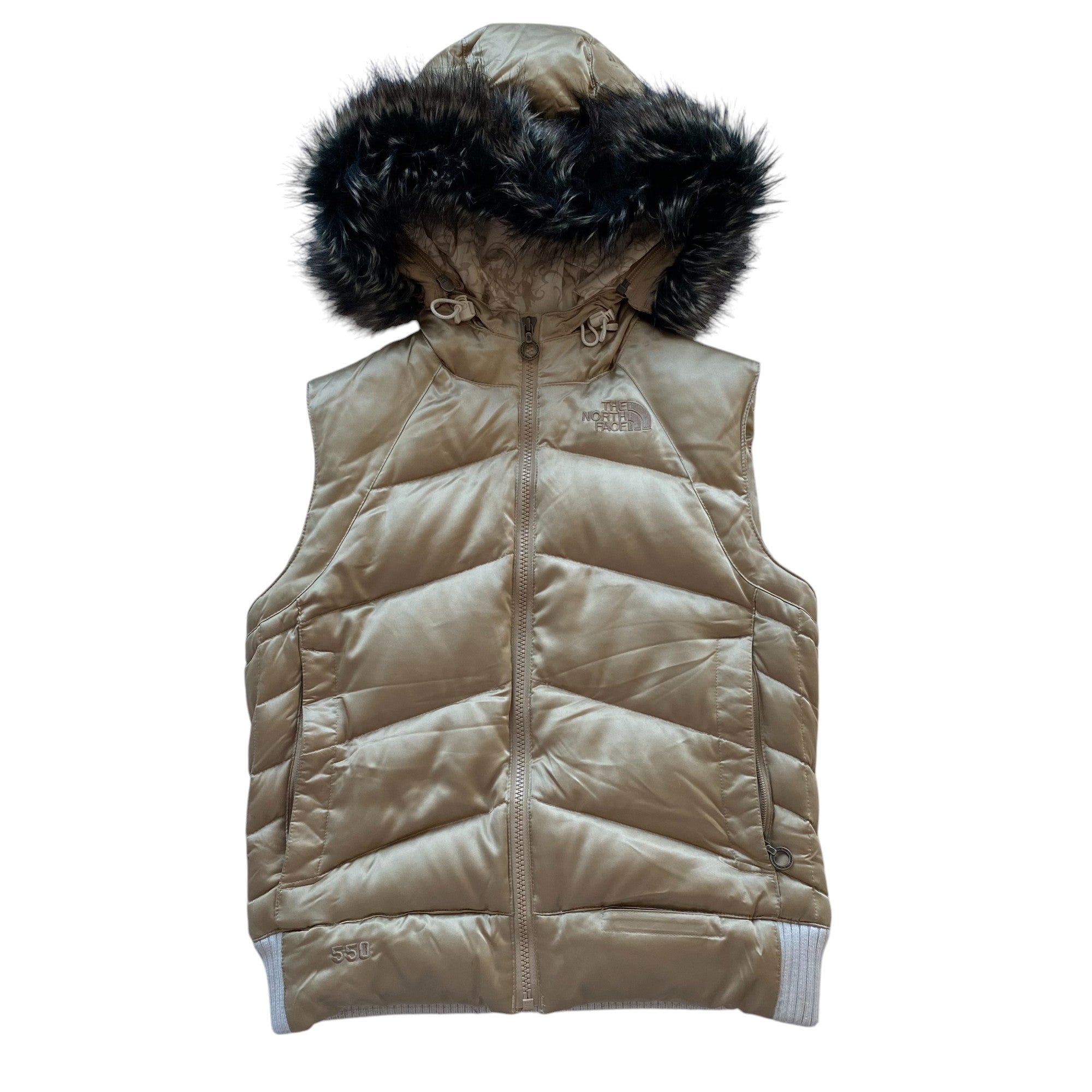 Y2k The North Face Gold Fur Trim Femme Vest