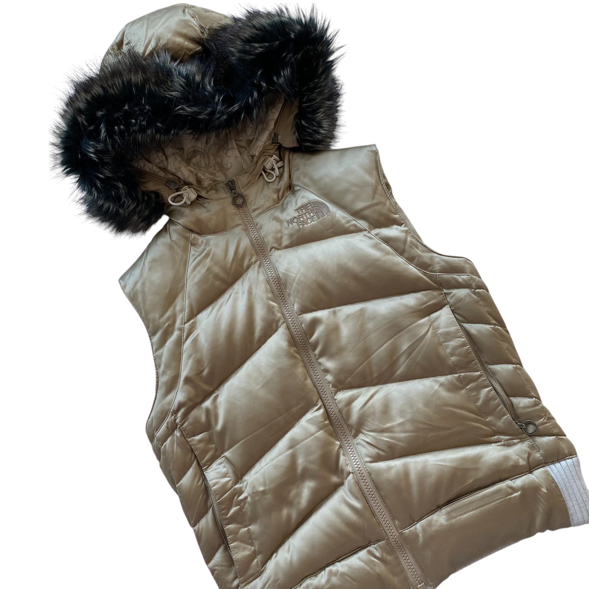 Y2k The North Face Gold Fur Trim Femme Vest