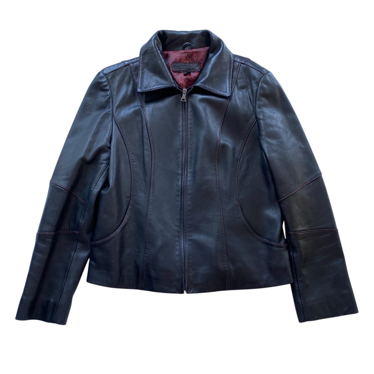 Y2k Guess Red Stitching Leather Femme Jacket