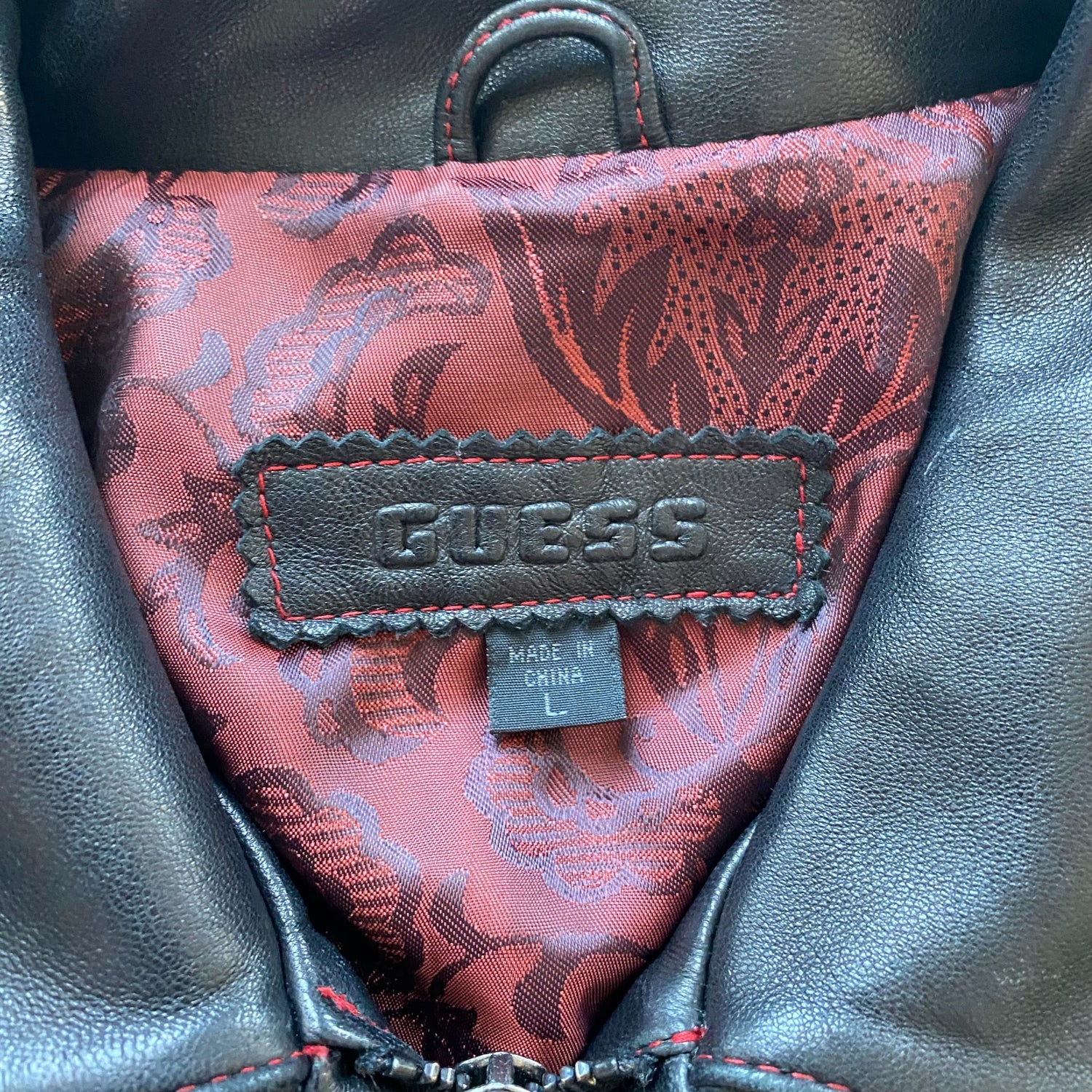 Y2k Guess Red Stitching Leather Femme Jacket