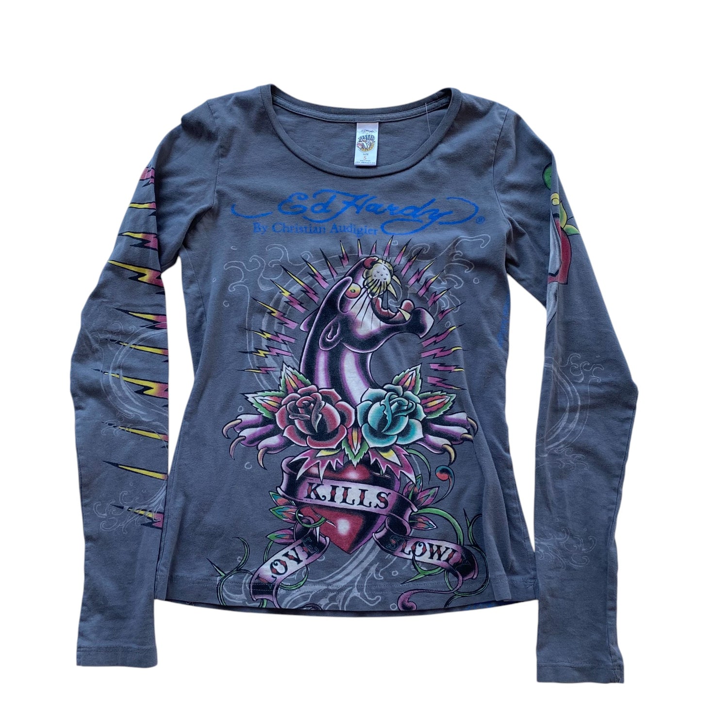 Y2k Ed Hardy Graphic Long Sleeve Top