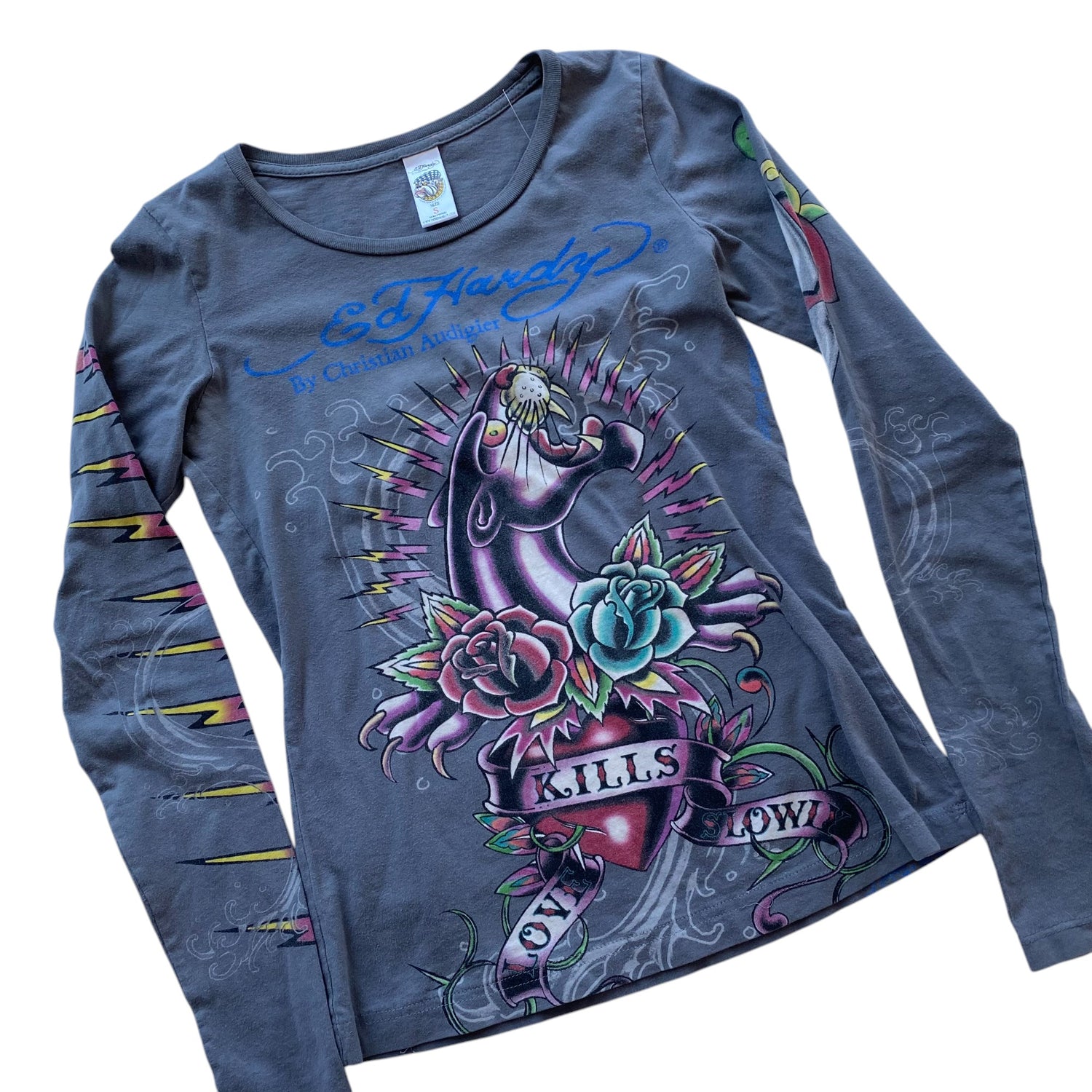 Y2k Ed Hardy Graphic Long Sleeve Top