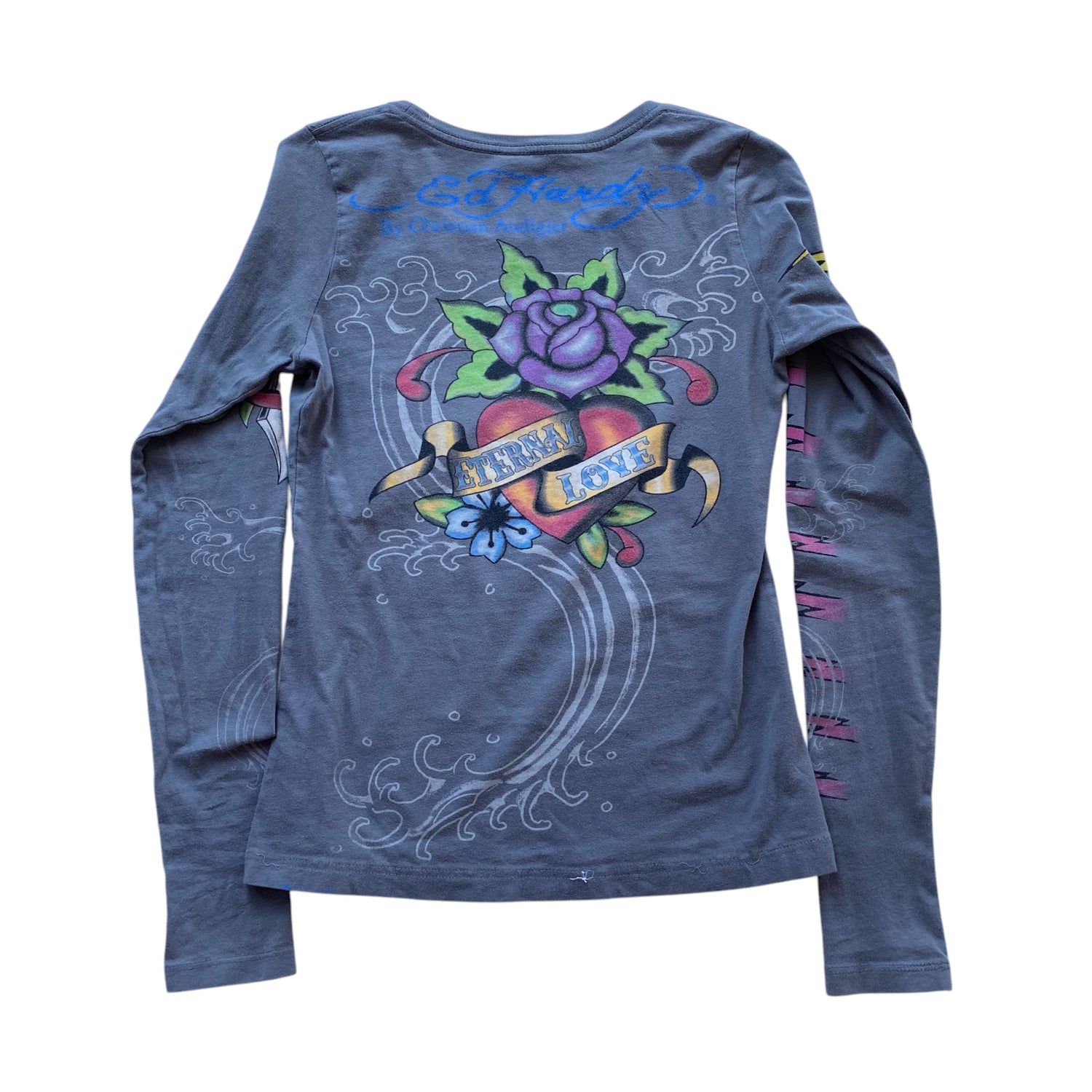 Y2k Ed Hardy Graphic Long Sleeve Top