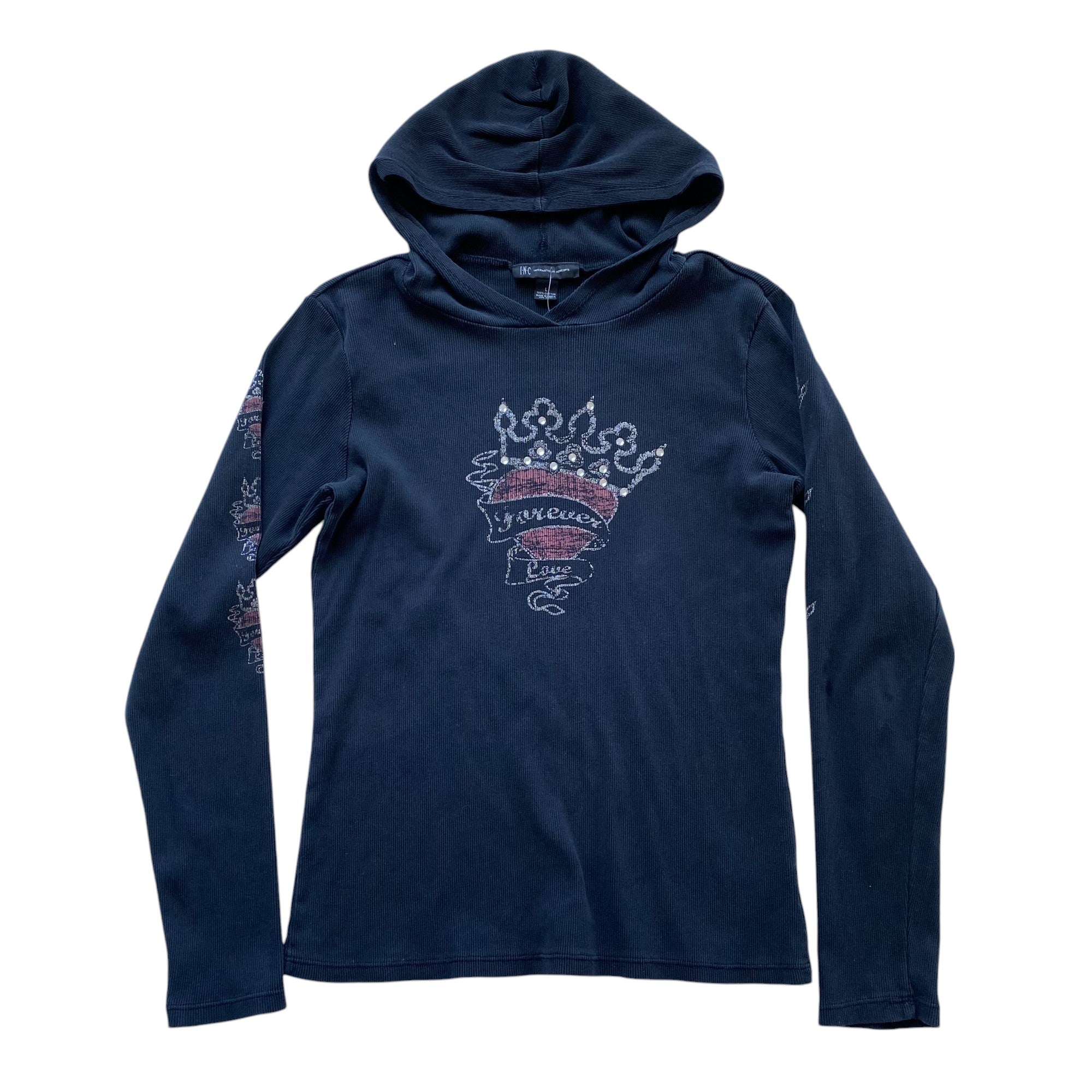 Y2k Forever Heart Graphic Long Sleeve Femme Hooded Top