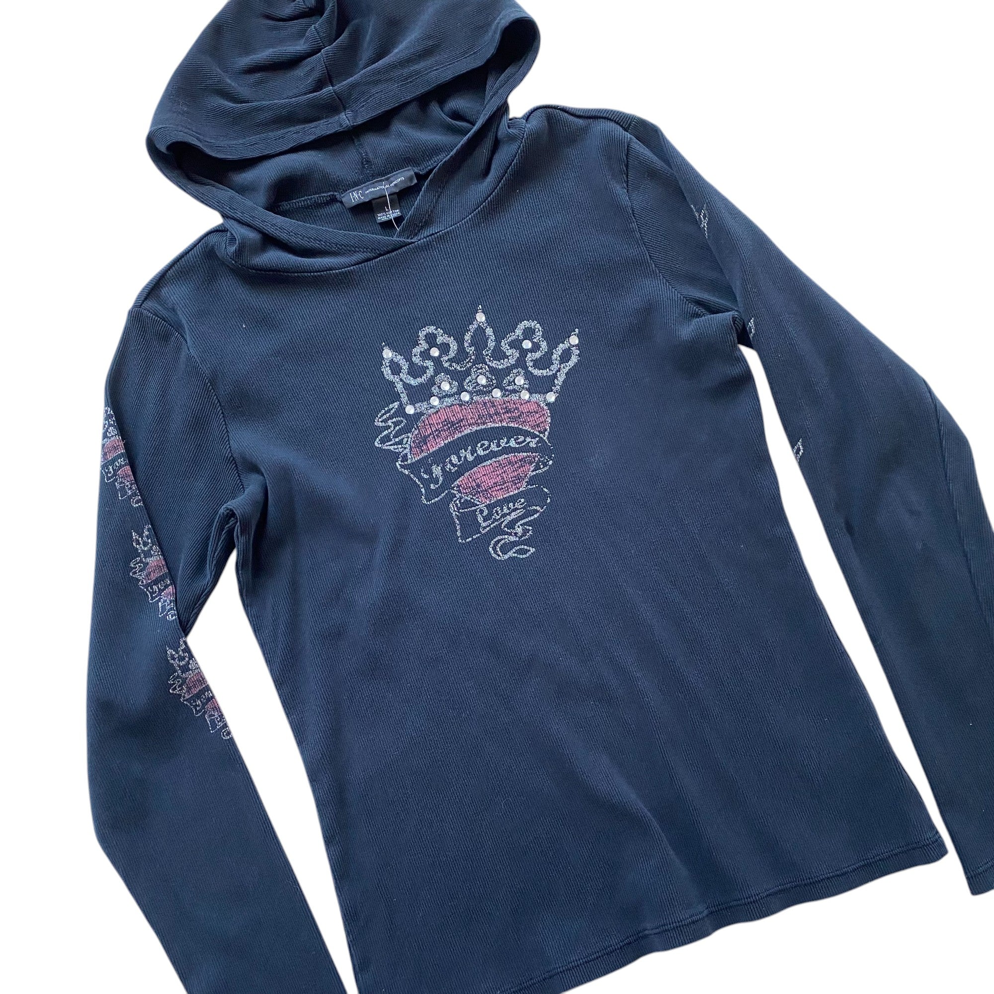 Y2k Forever Heart Graphic Long Sleeve Femme Hooded Top