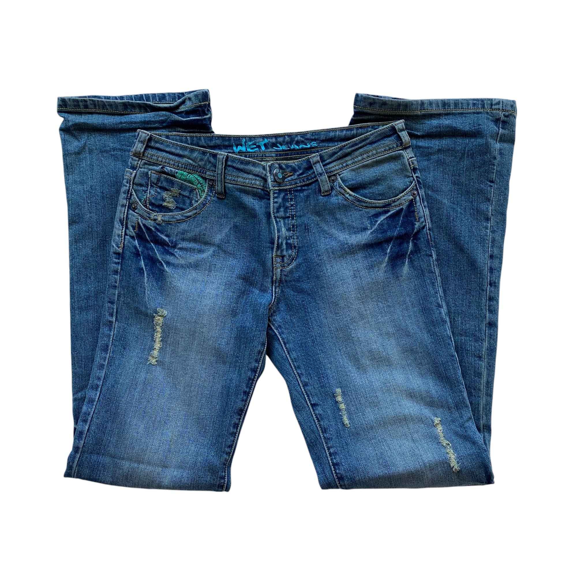 Y2k Wet Jeans Embroidered Pocket Flare Jeans
