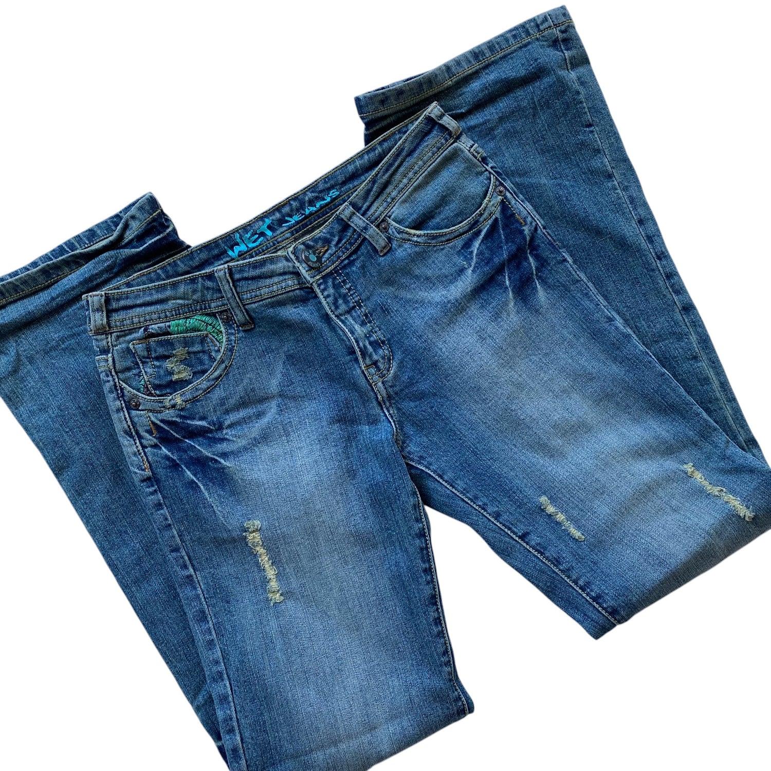 Y2k Wet Jeans Embroidered Pocket Flare Jeans