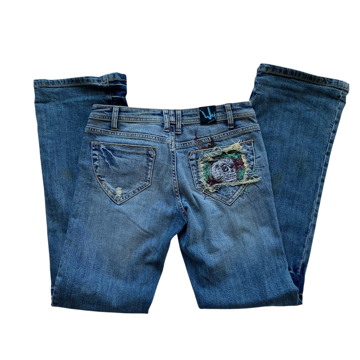 Y2k Wet Jeans Embroidered Pocket Flare Jeans