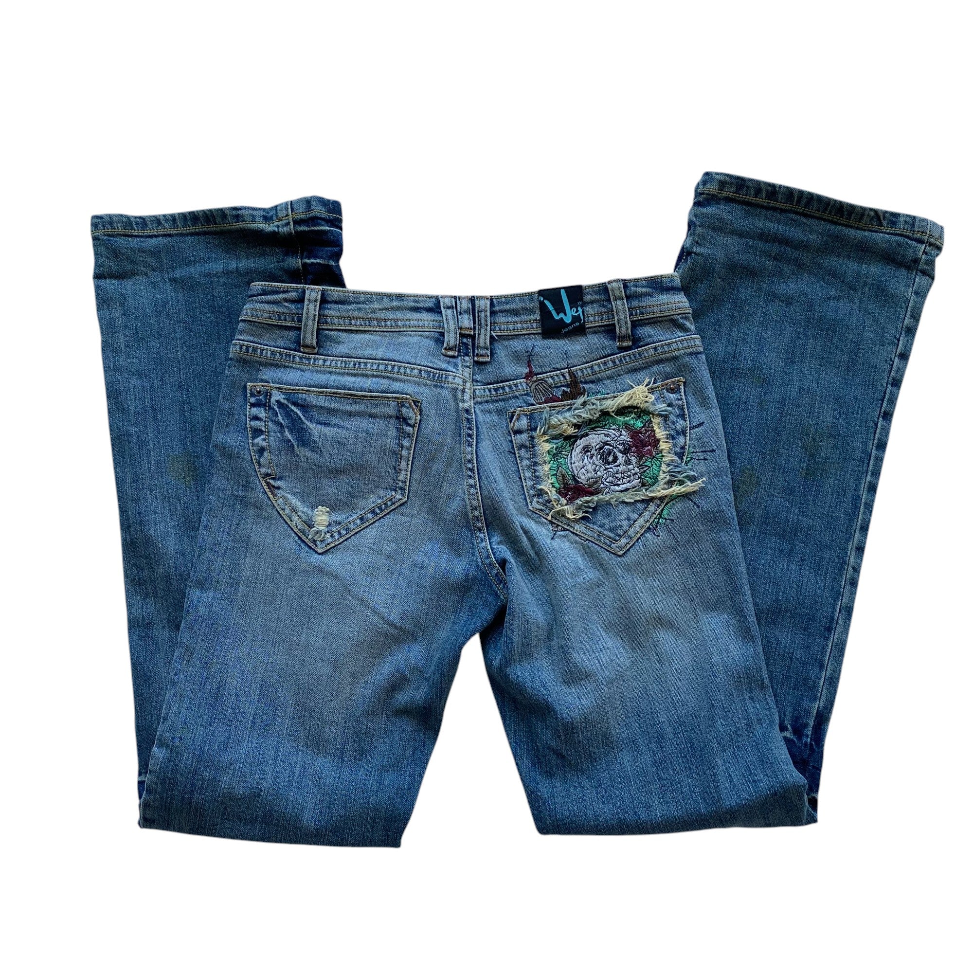Y2k Wet Jeans Embroidered Pocket Flare Jeans