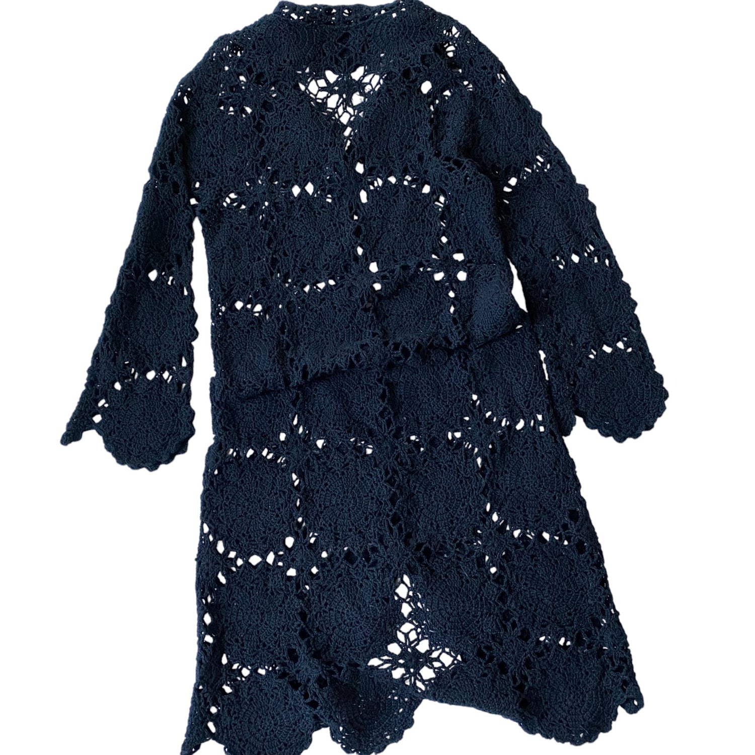 Vintage Black Femme Long Crochet Cardigan