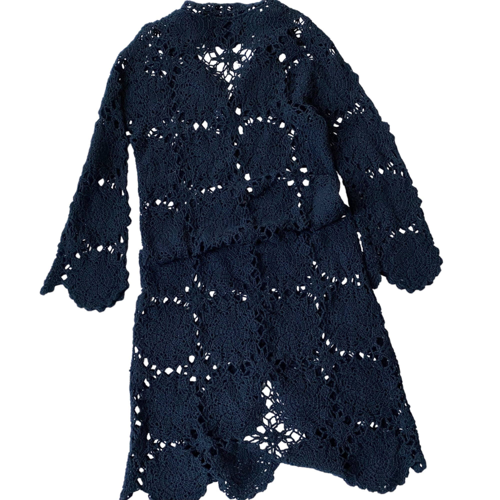 Vintage Black Femme Long Crochet Cardigan