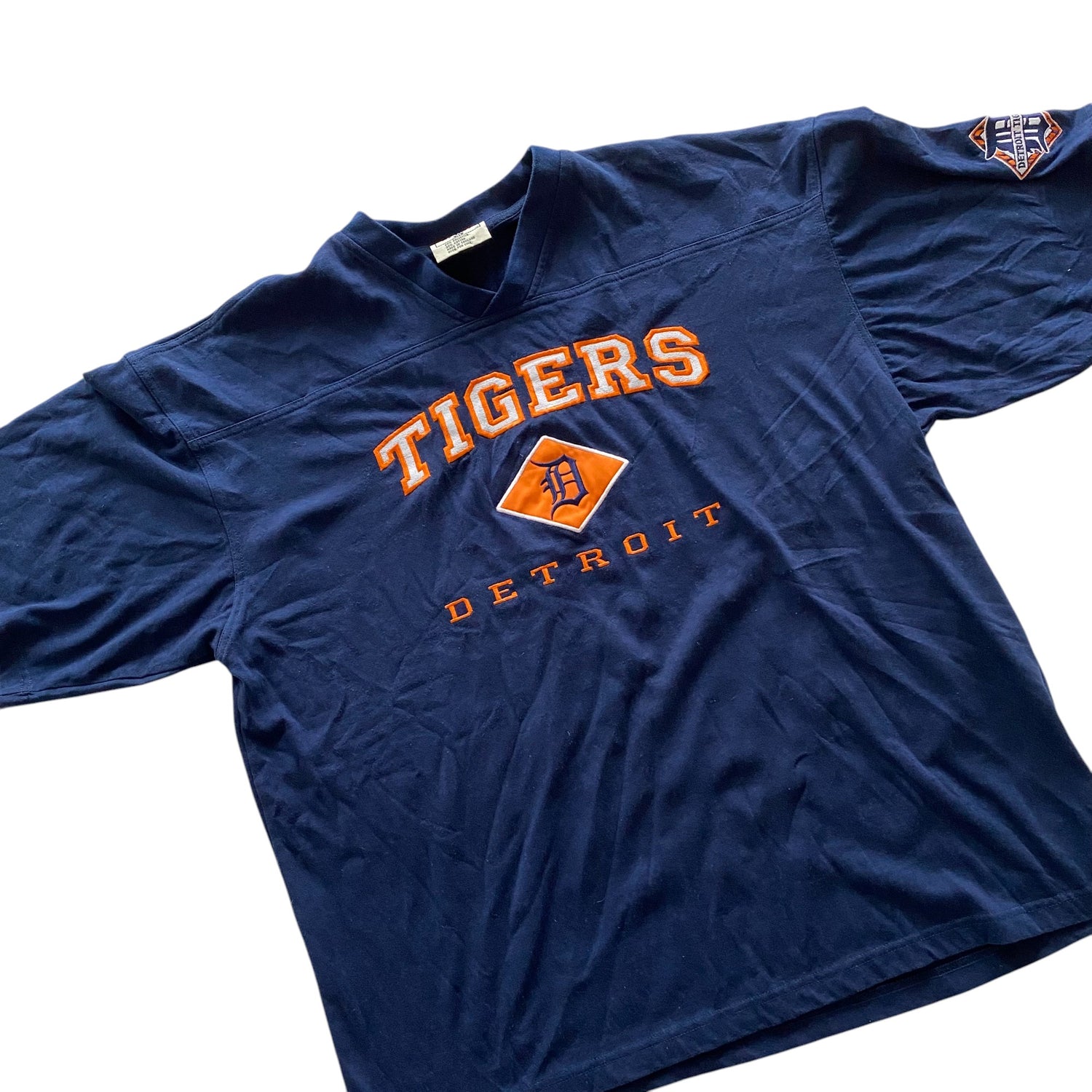 Vintage Detroit Tigers Baseball Embroidered Navy T-Shirt