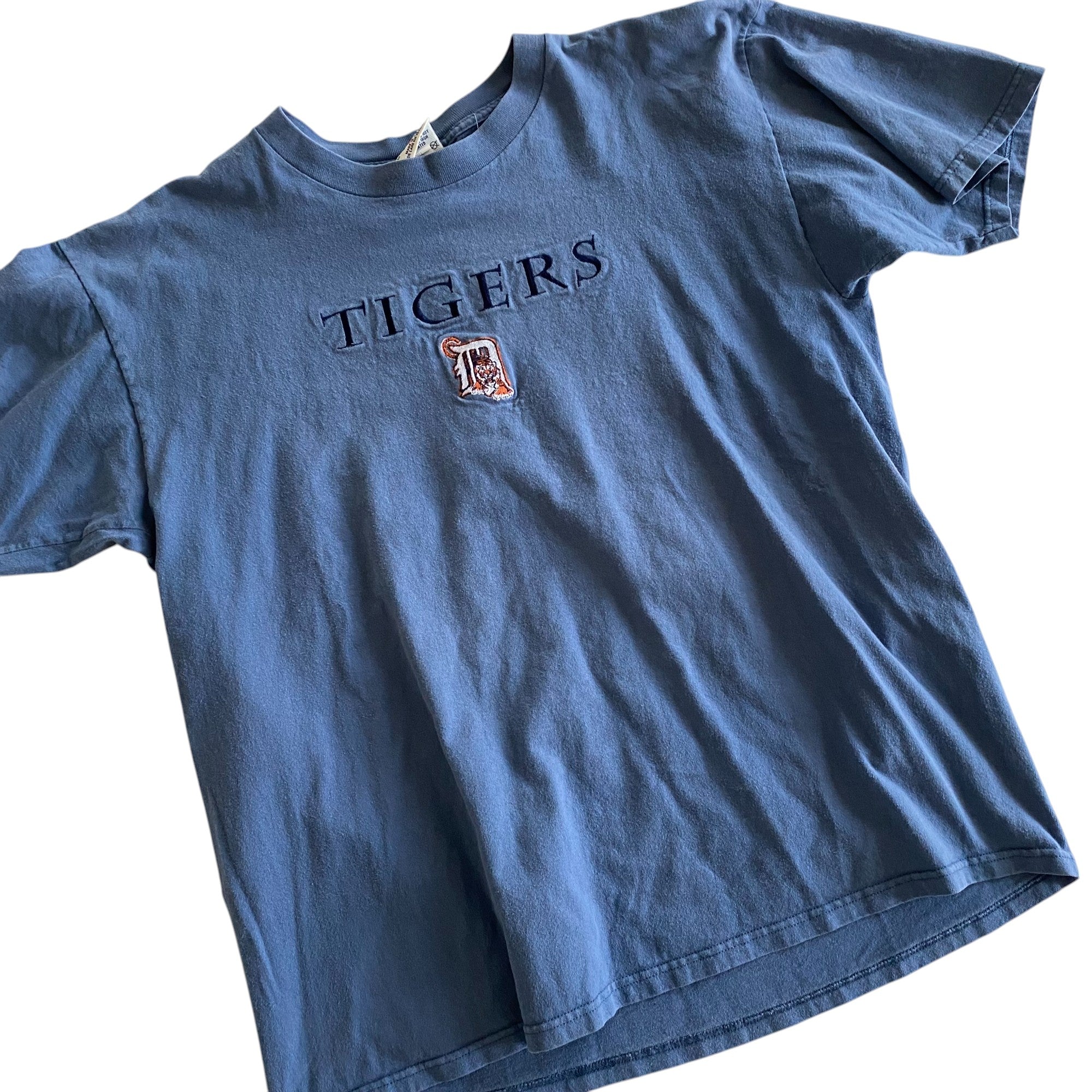 Vintage Detroit Tigers Embroidered Light Blue T-Shirt