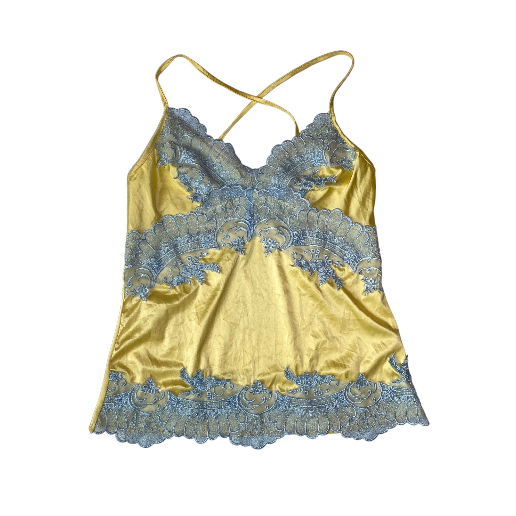 Y2k Yellow & Blue Satin Lace Cami Top
