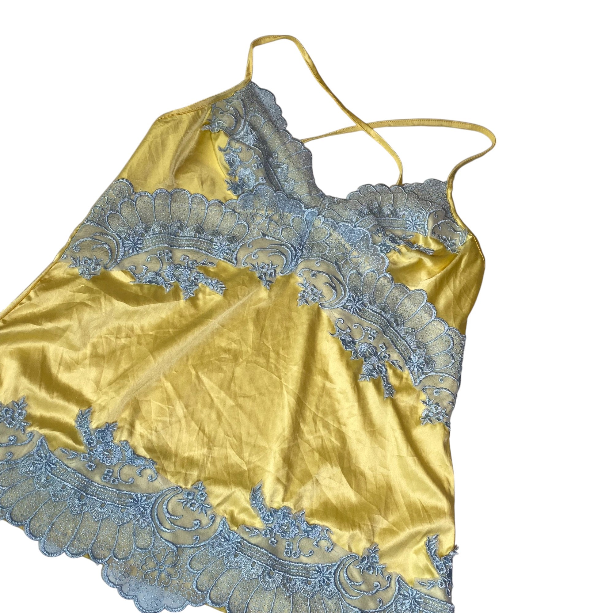 Y2k Yellow & Blue Satin Lace Cami Top